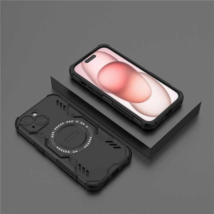 För iPhone 14 Magnetfodral Butterfly Armor Hollow Värmeavledning PC + TPU telefonskal