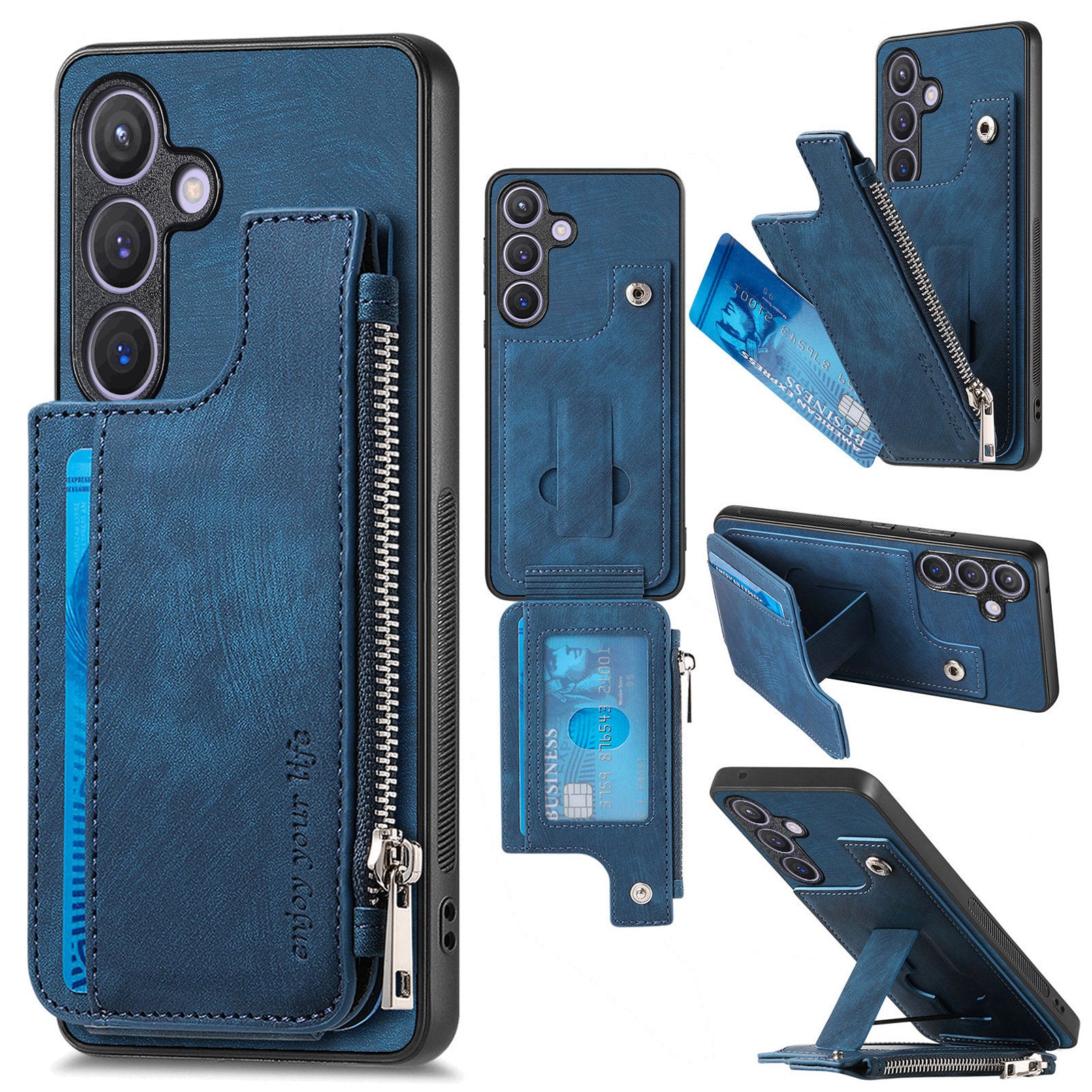 For Samsung Galaxy A05s 4G Case Zipper Card Holder Kickstand Leather + PC + TPU Phone Cover