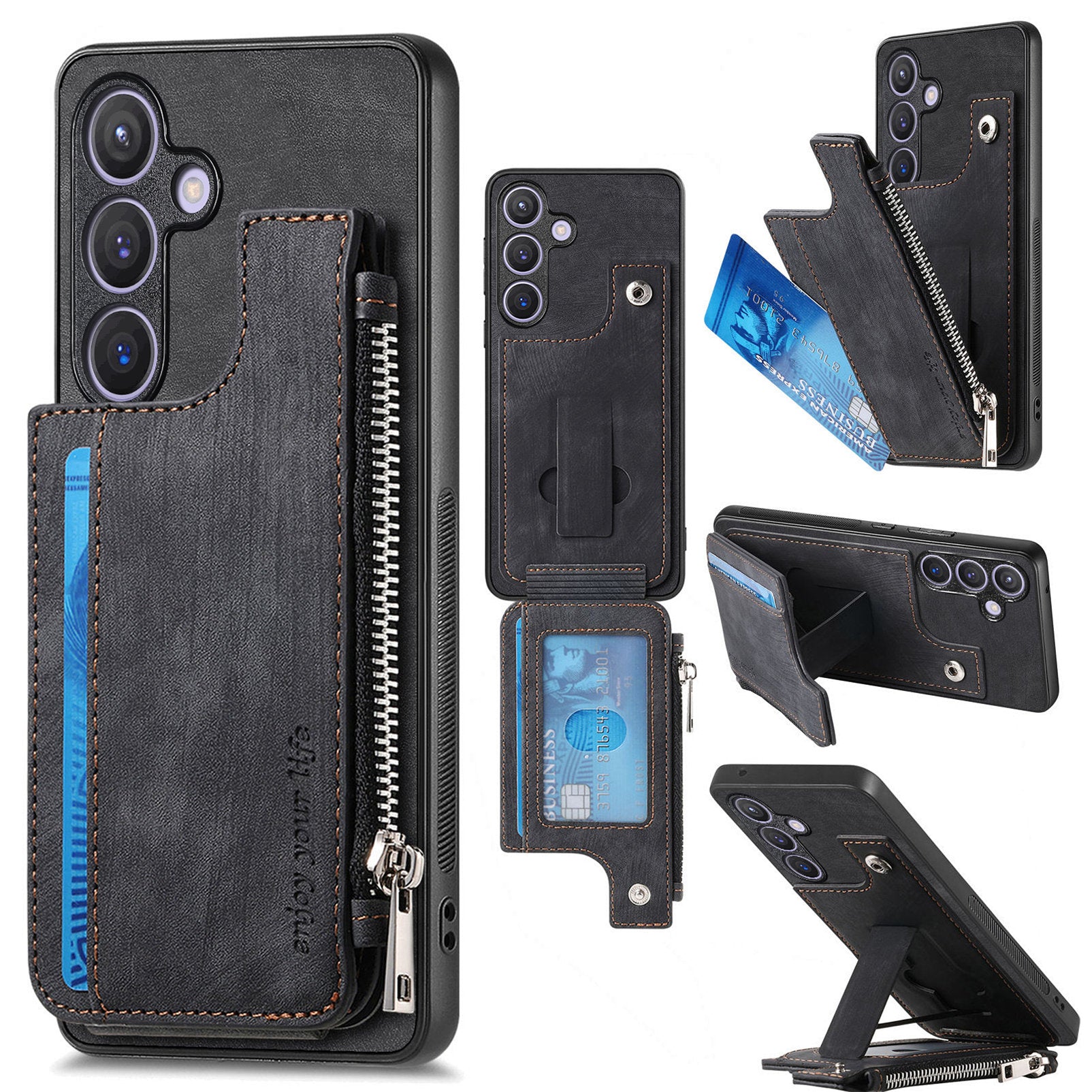 For Samsung Galaxy A05s 4G Case Zipper Card Holder Kickstand Leather + PC + TPU Phone Cover