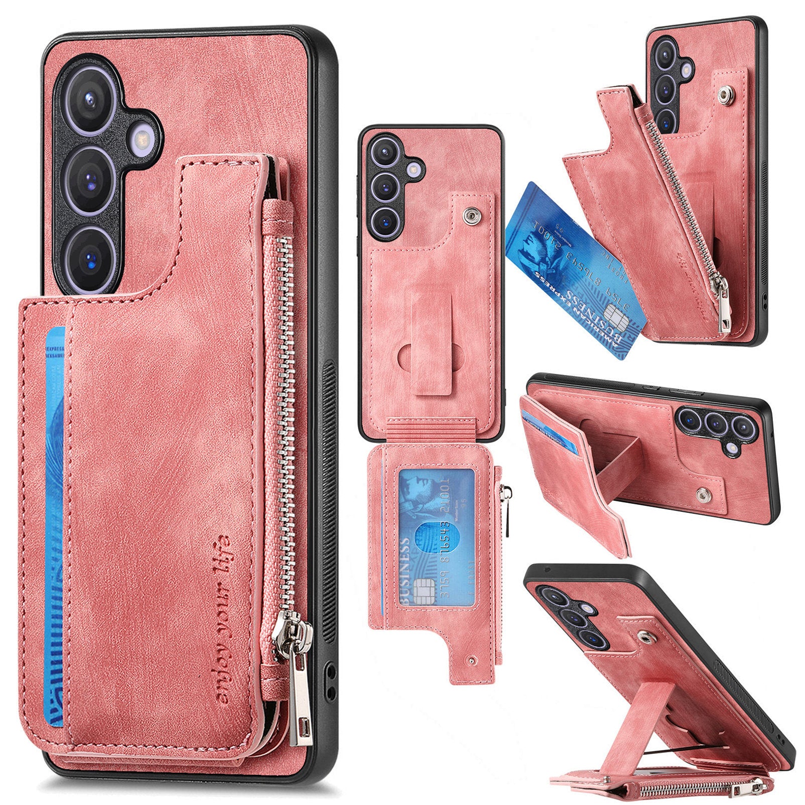For Samsung Galaxy A05s 4G Case Zipper Card Holder Kickstand Leather + PC + TPU Phone Cover