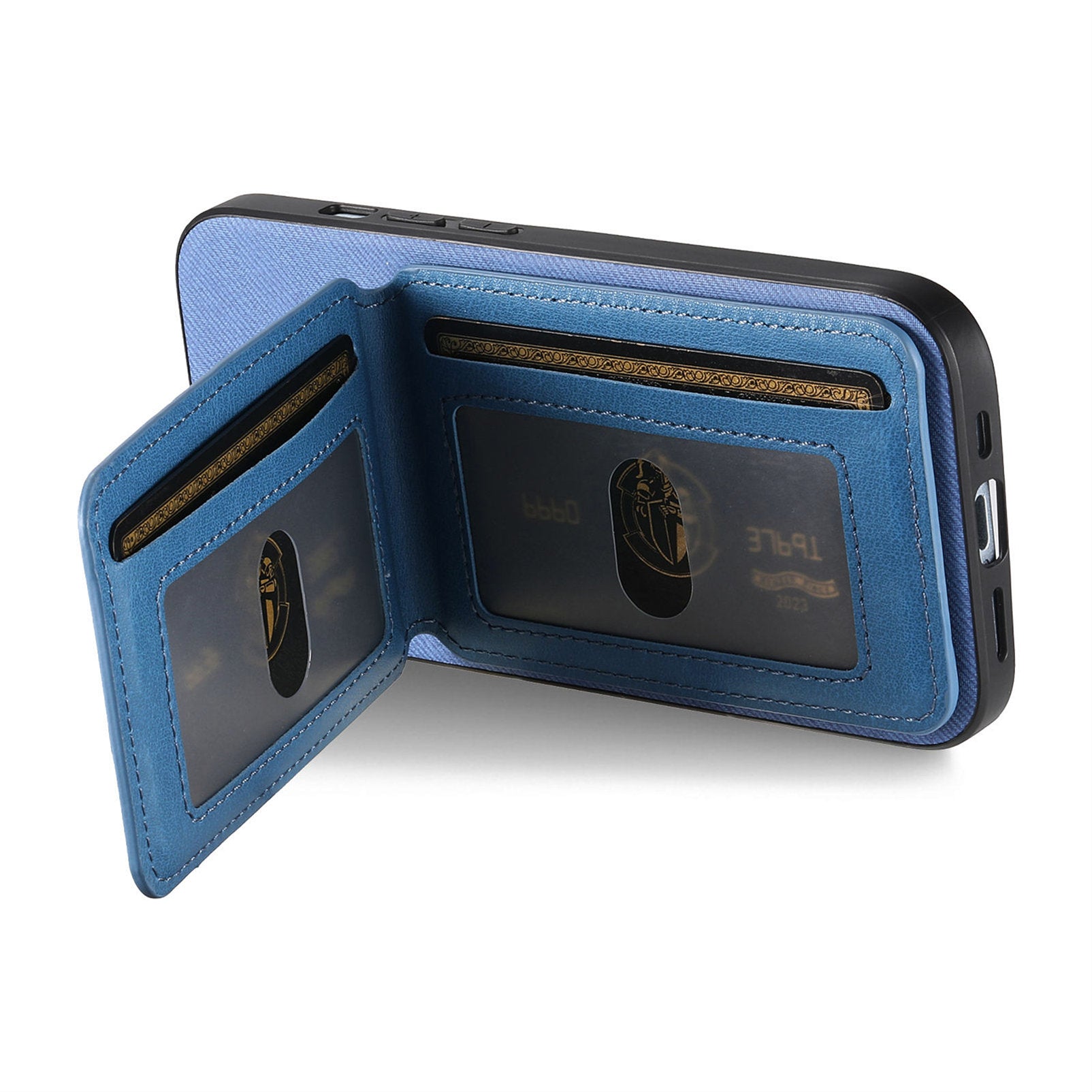 For iPhone 13 6.1 inch Case Cloth Texture Leather + PC + TPU RFID Blocking Phone Cover with Card Holde