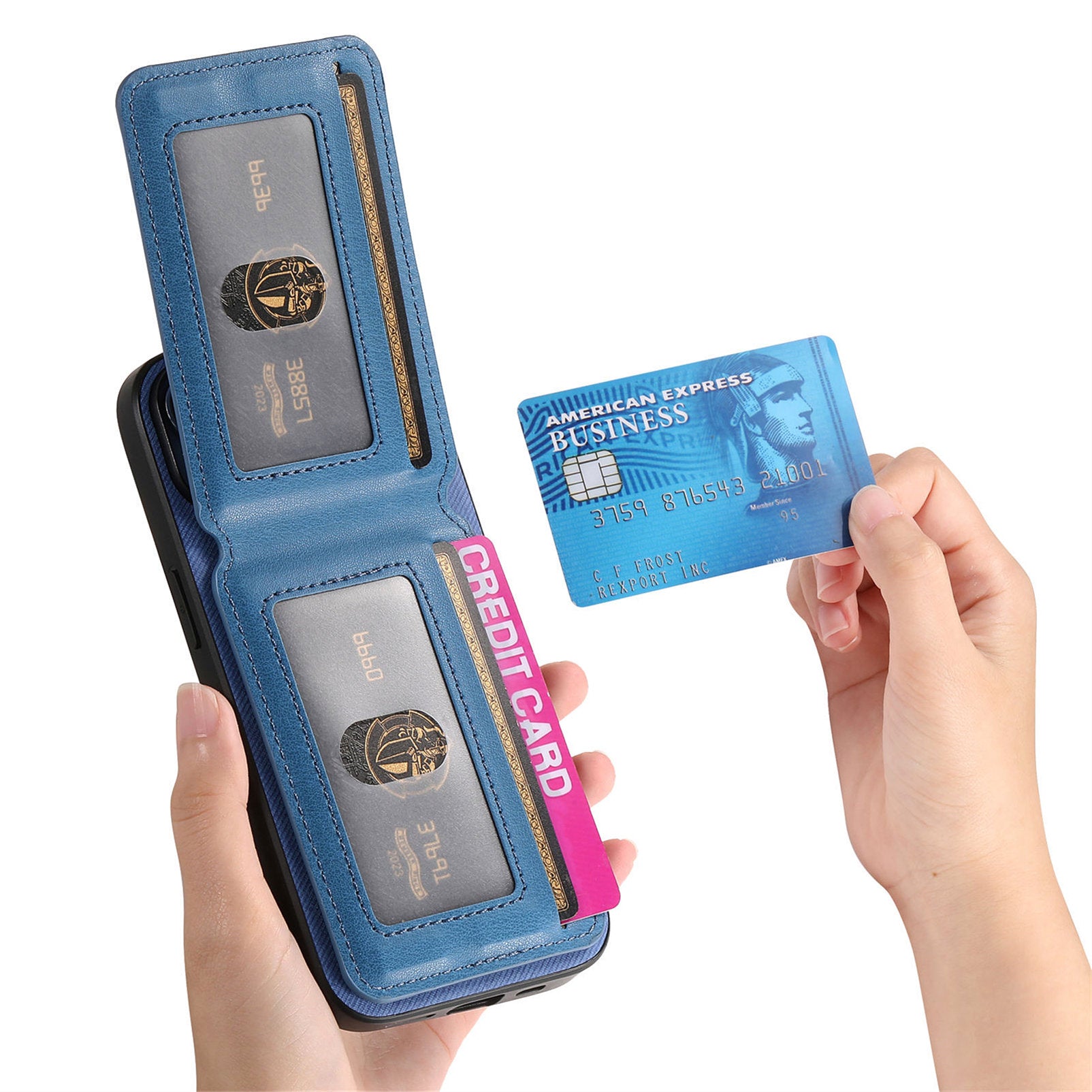 For iPhone 13 6.1 inch Case Cloth Texture Leather + PC + TPU RFID Blocking Phone Cover with Card Holde