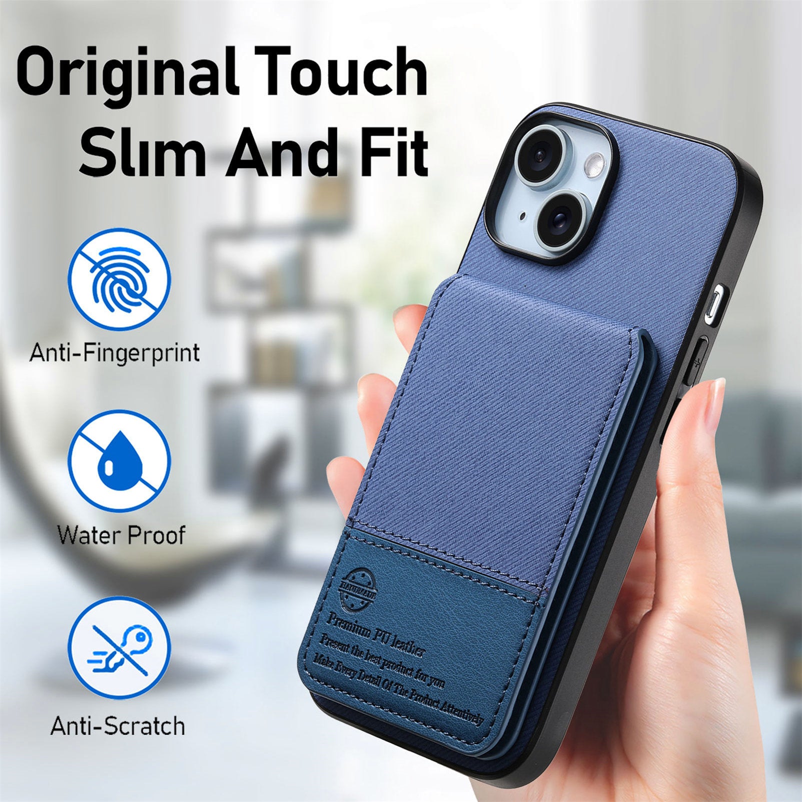 For iPhone 13 6.1 inch Case Cloth Texture Leather + PC + TPU RFID Blocking Phone Cover with Card Holde