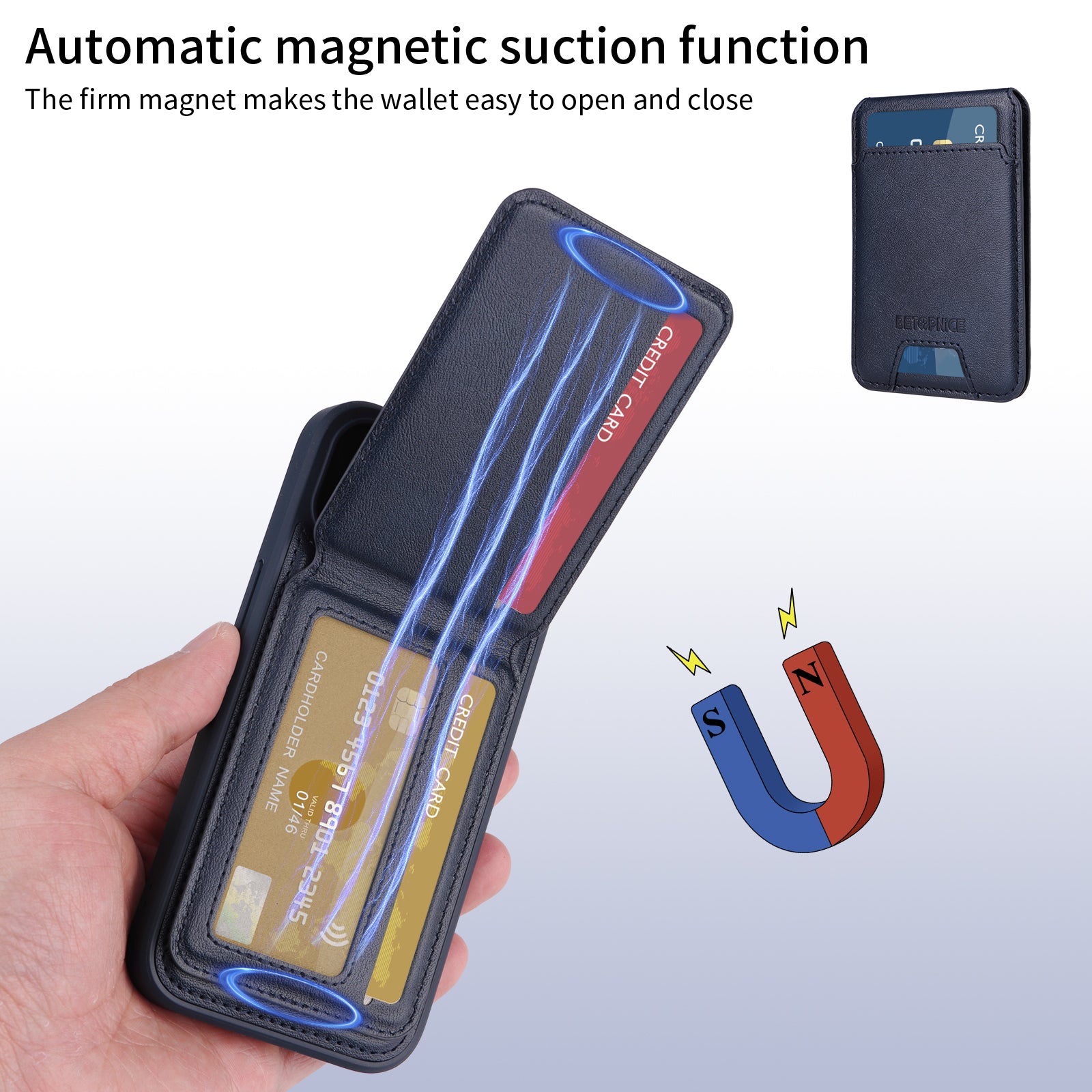 För iPhone 14 / iPhone 13 6,1 tums magnetfodral BETOPNICE RFID-blockerande lädertelefon bakstycke med avtagbar korthållare