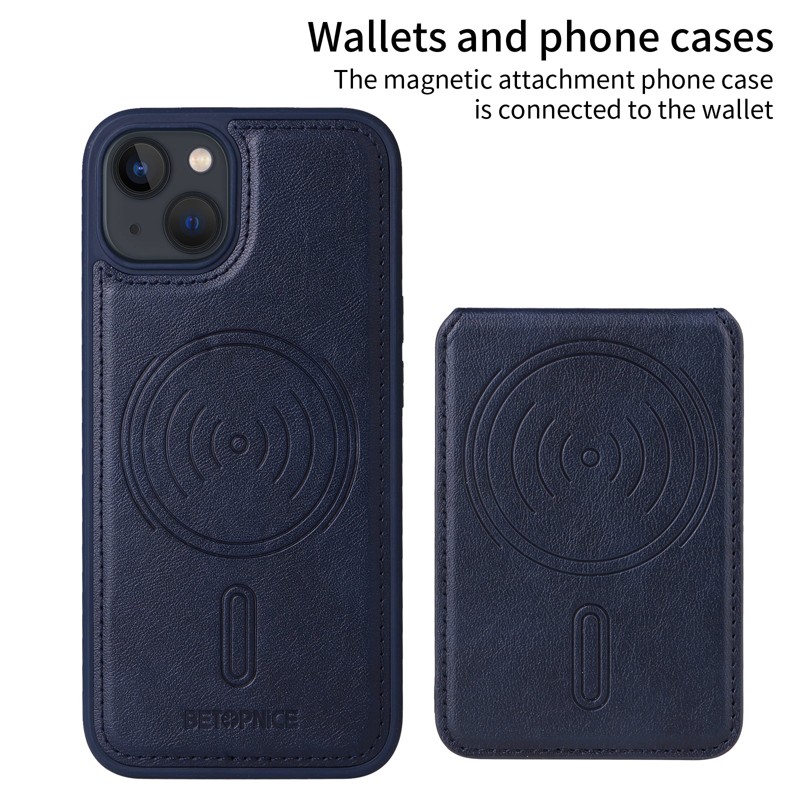 För iPhone 14 / iPhone 13 6,1 tums magnetfodral BETOPNICE RFID-blockerande lädertelefon bakstycke med avtagbar korthållare