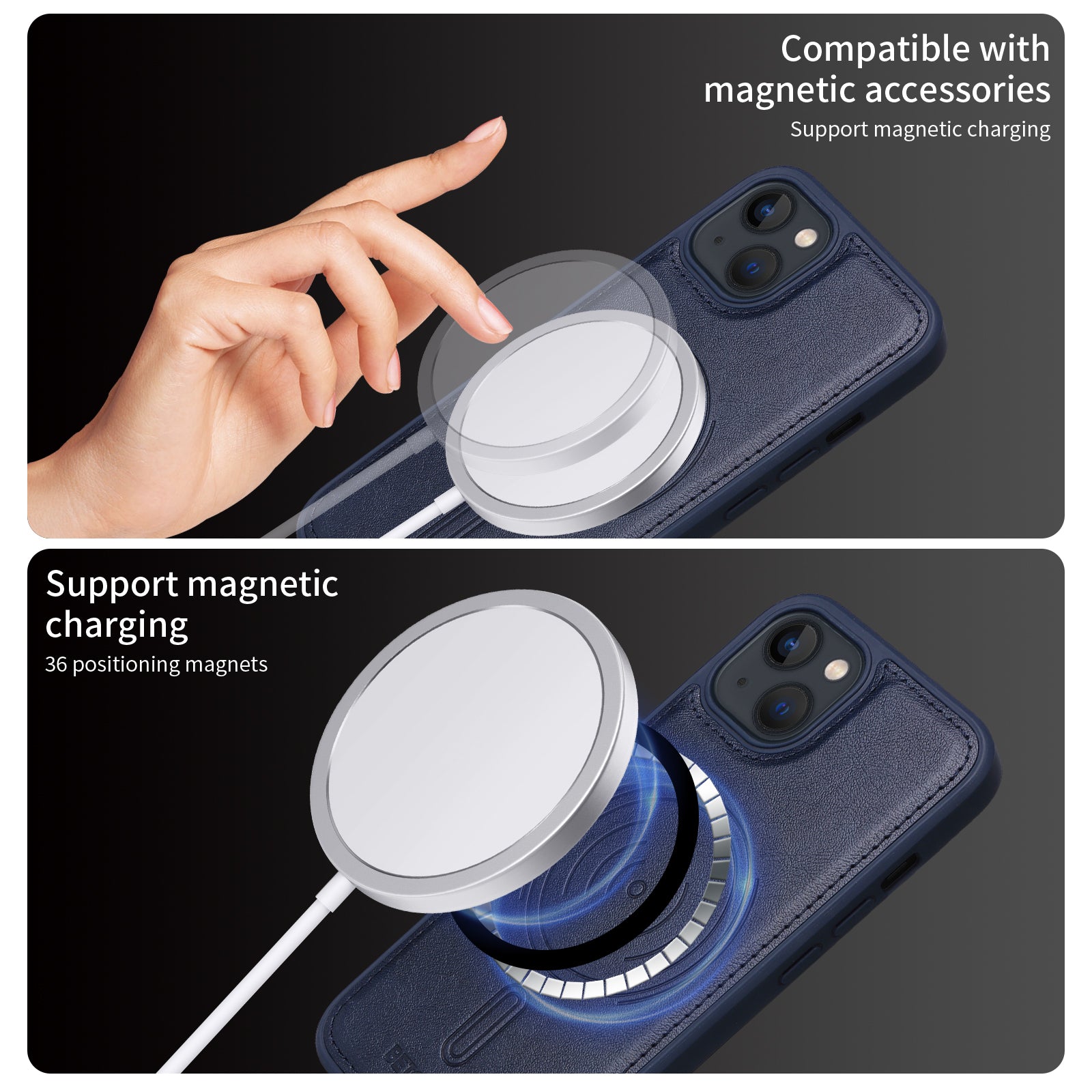 För iPhone 14 / iPhone 13 6,1 tums magnetfodral BETOPNICE RFID-blockerande lädertelefon bakstycke med avtagbar korthållare