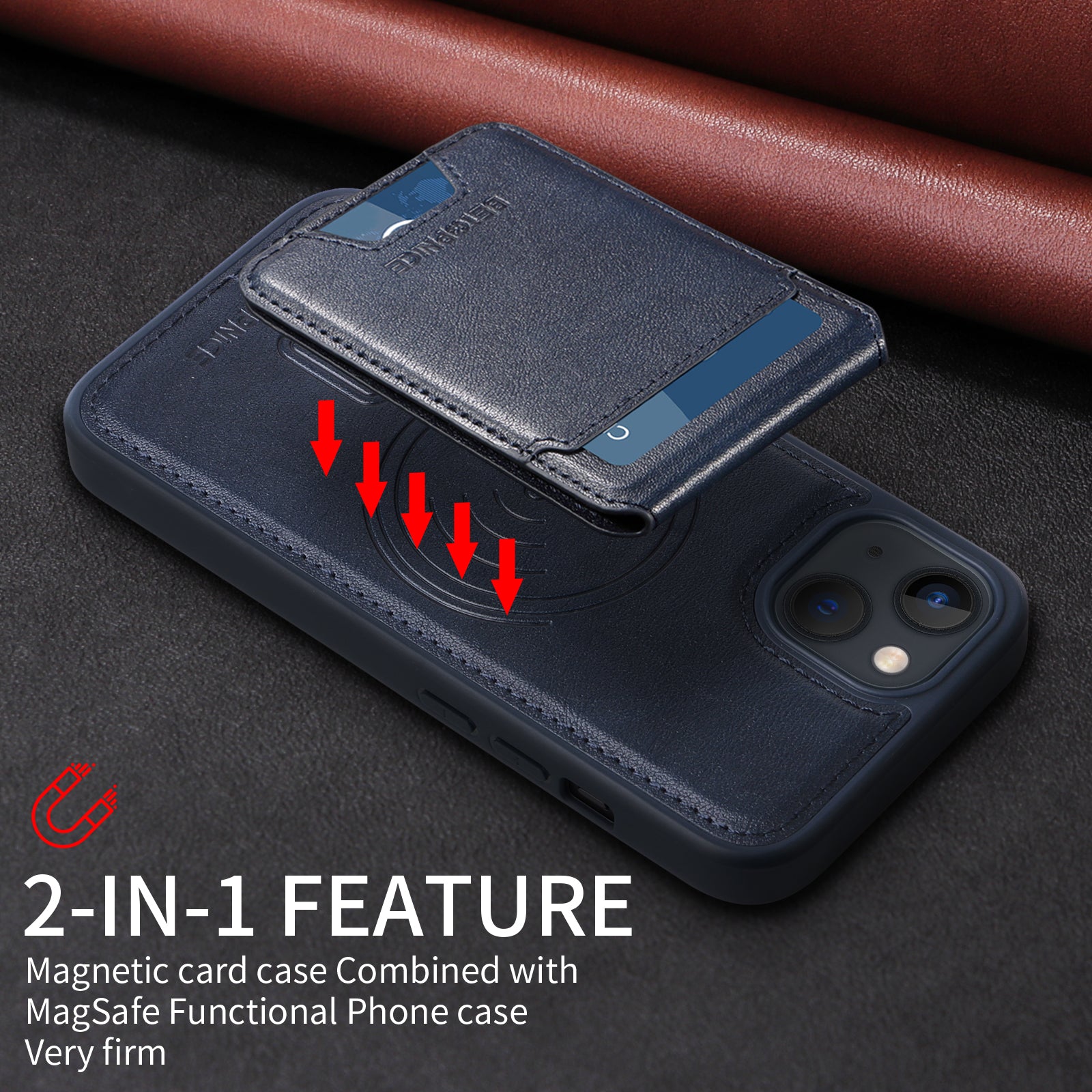 För iPhone 14 / iPhone 13 6,1 tums magnetfodral BETOPNICE RFID-blockerande lädertelefon bakstycke med avtagbar korthållare