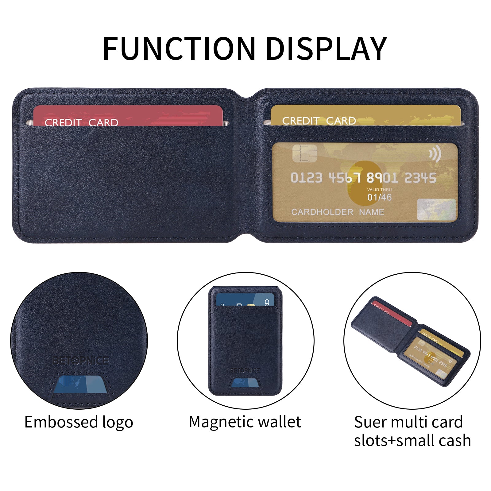 För iPhone 14 / iPhone 13 6,1 tums magnetfodral BETOPNICE RFID-blockerande lädertelefon bakstycke med avtagbar korthållare