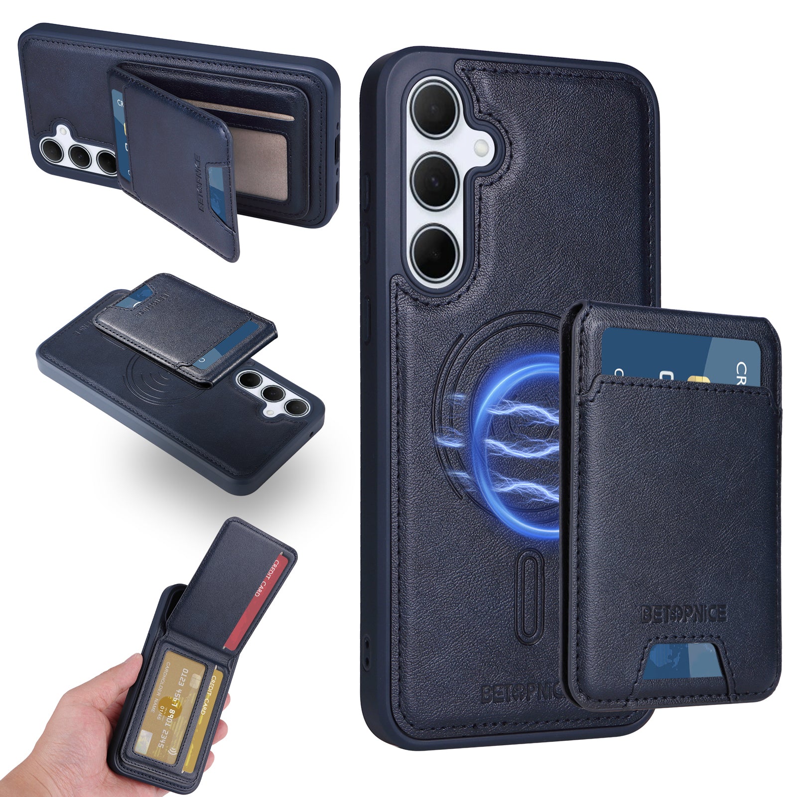 For Samsung Galaxy A35 5G Magnetic Case BETOPNICE RFID Blocking Leather Phone Back Cover with Detachable Card Bag