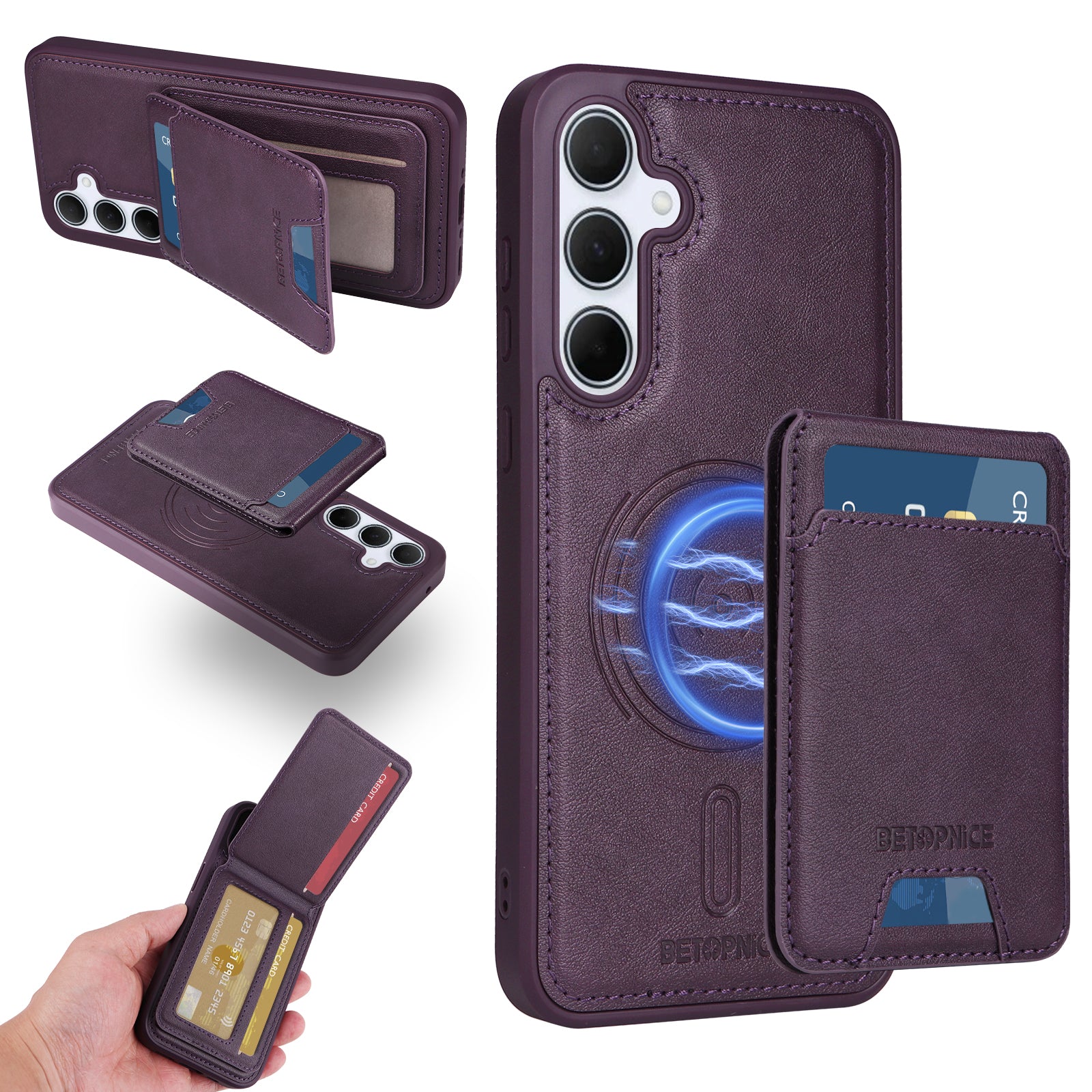 For Samsung Galaxy A35 5G Magnetic Case BETOPNICE RFID Blocking Leather Phone Back Cover with Detachable Card Bag