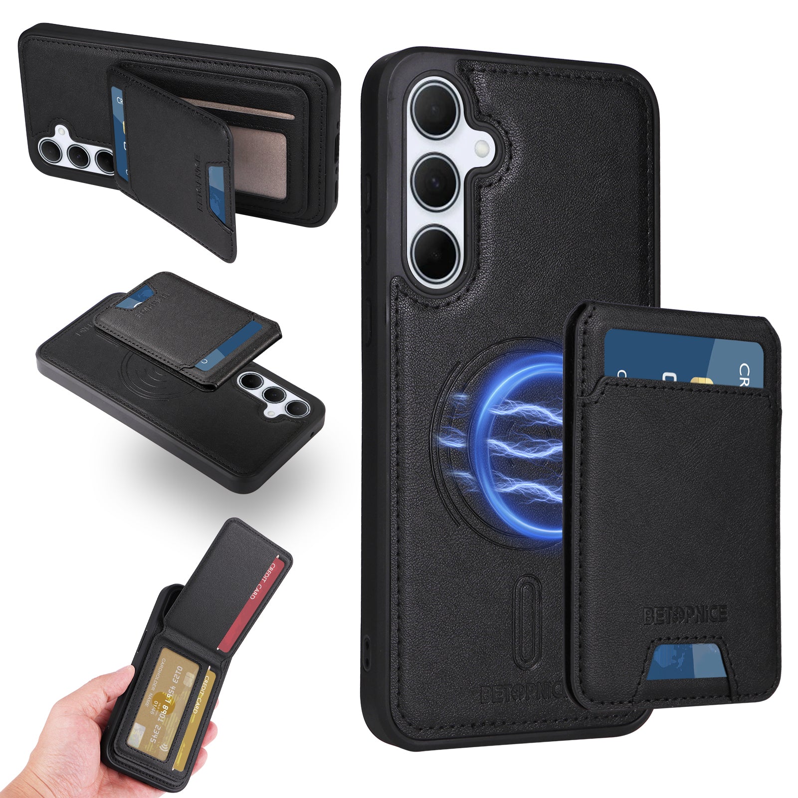 For Samsung Galaxy A35 5G Magnetic Case BETOPNICE RFID Blocking Leather Phone Back Cover with Detachable Card Bag