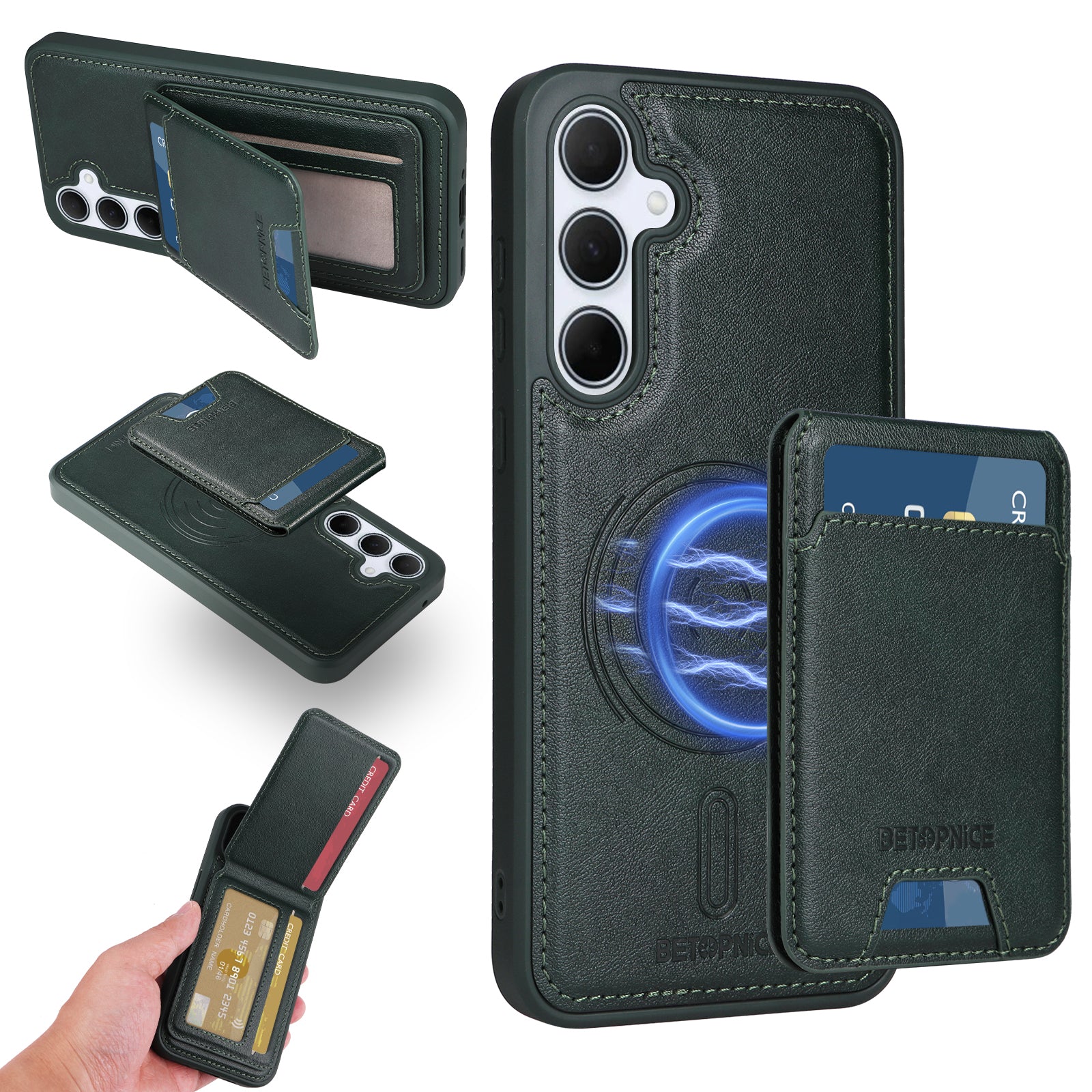 For Samsung Galaxy A35 5G Magnetic Case BETOPNICE RFID Blocking Leather Phone Back Cover with Detachable Card Bag