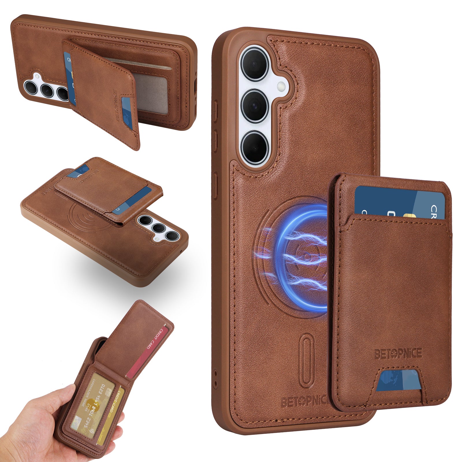 For Samsung Galaxy A35 5G Magnetic Case BETOPNICE RFID Blocking Leather Phone Back Cover with Detachable Card Bag