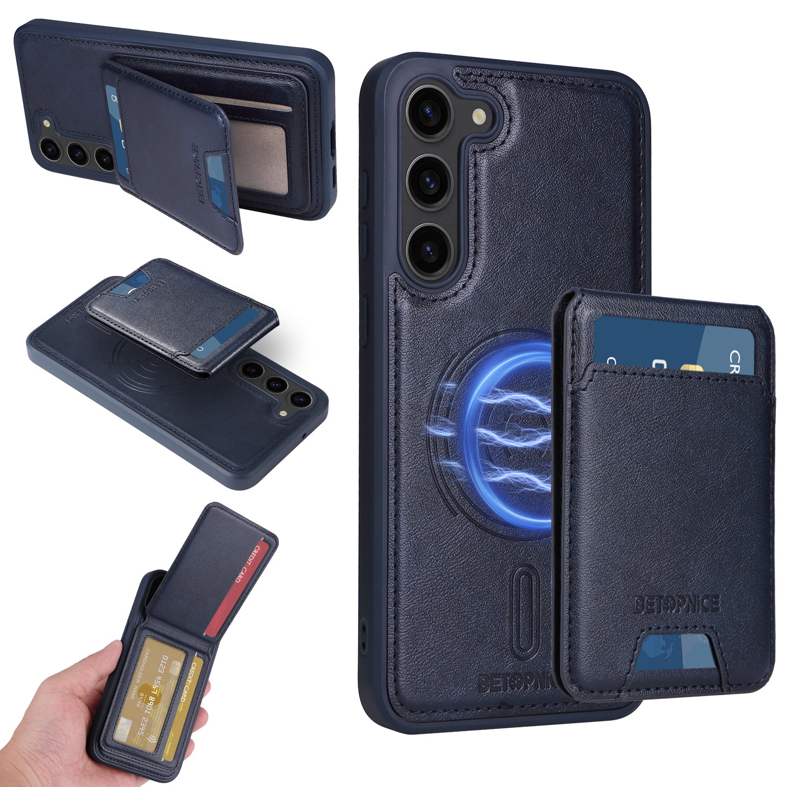 For Samsung Galaxy S23+ Magnetic Case BETOPNICE RFID Blocking Leather Phone Back Cover with Detachable Card Bag