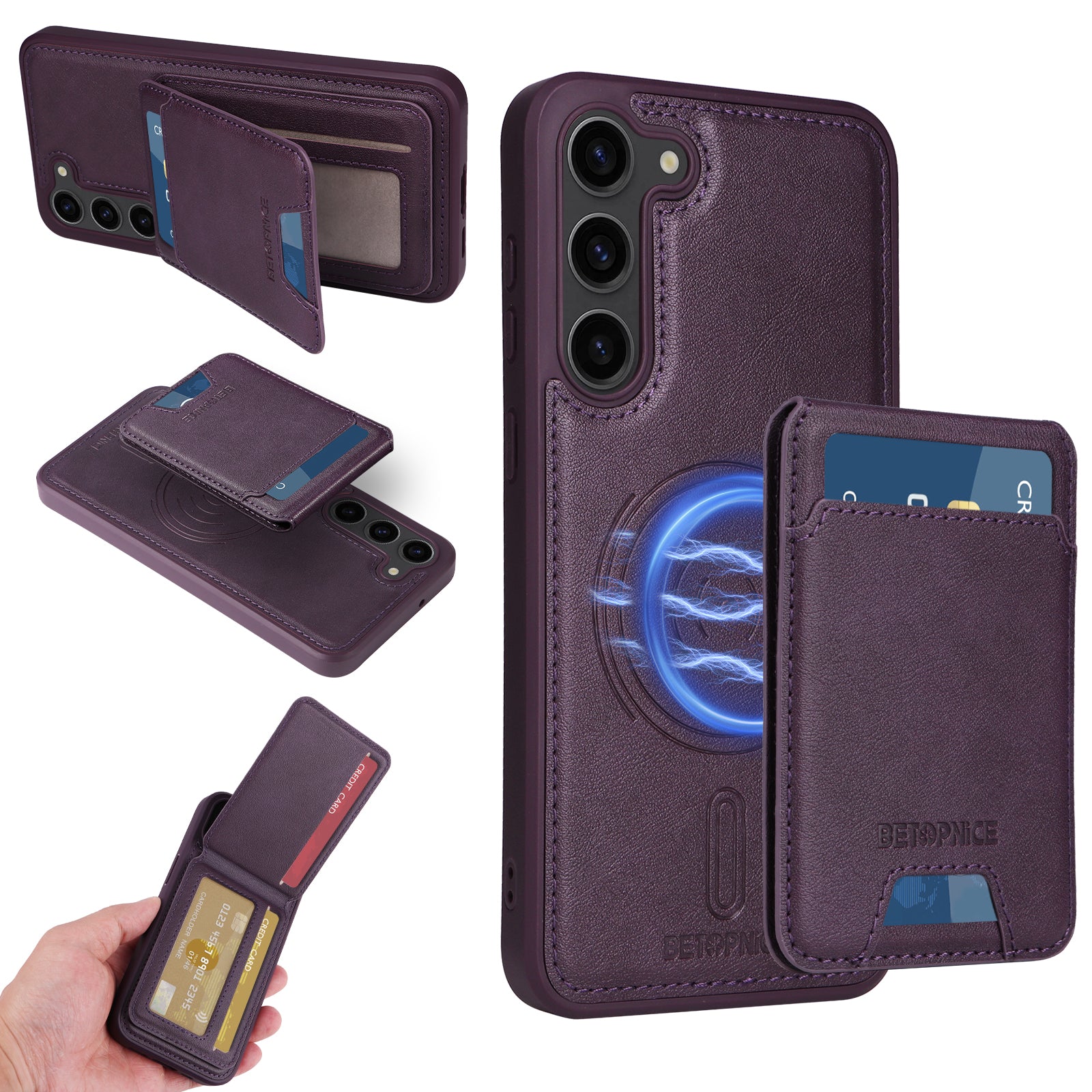 For Samsung Galaxy S23+ Magnetic Case BETOPNICE RFID Blocking Leather Phone Back Cover with Detachable Card Bag