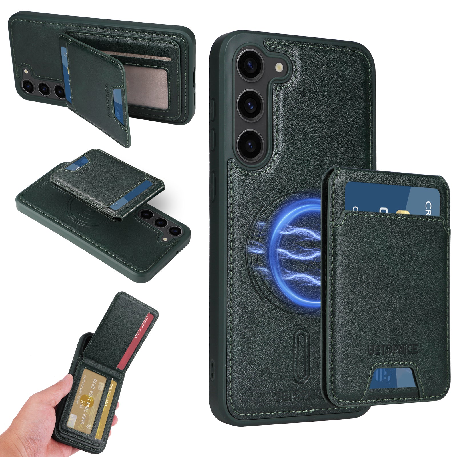 For Samsung Galaxy S23+ Magnetic Case BETOPNICE RFID Blocking Leather Phone Back Cover with Detachable Card Bag