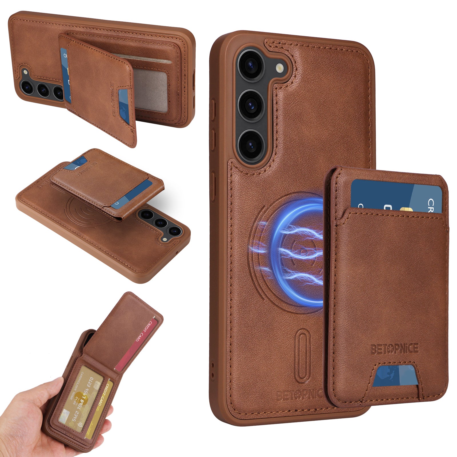 For Samsung Galaxy S23+ Magnetic Case BETOPNICE RFID Blocking Leather Phone Back Cover with Detachable Card Bag