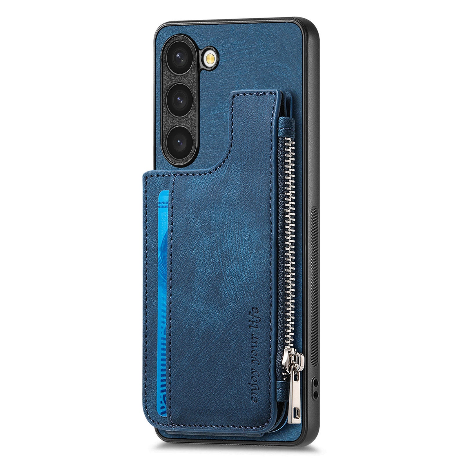 For Samsung Galaxy S23 Case Zipper Card Holder Kickstand Leather + PC + TPU Phone Cover