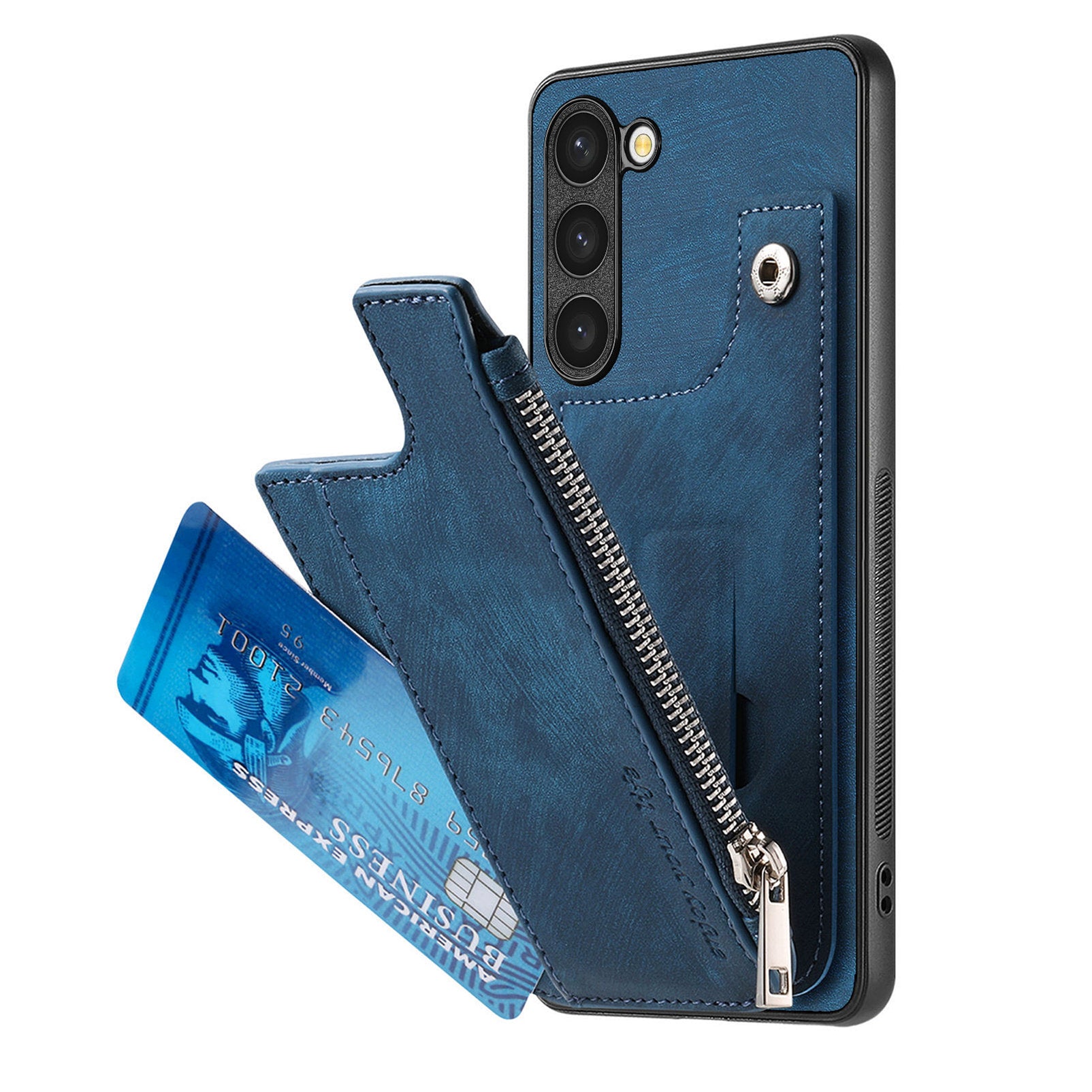 For Samsung Galaxy S23 Case Zipper Card Holder Kickstand Leather + PC + TPU Phone Cover