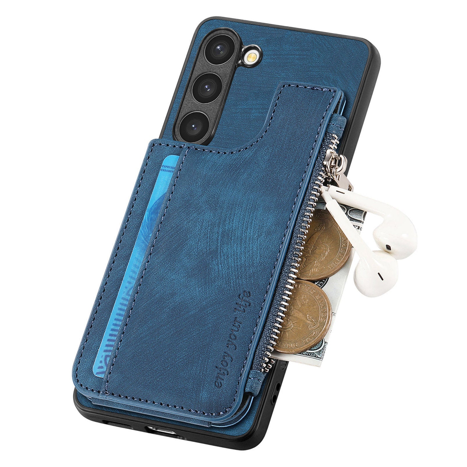 For Samsung Galaxy S23 Case Zipper Card Holder Kickstand Leather + PC + TPU Phone Cover