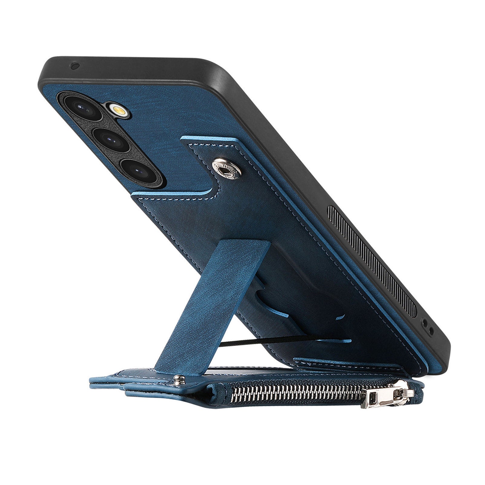 For Samsung Galaxy S23 Case Zipper Card Holder Kickstand Leather + PC + TPU Phone Cover