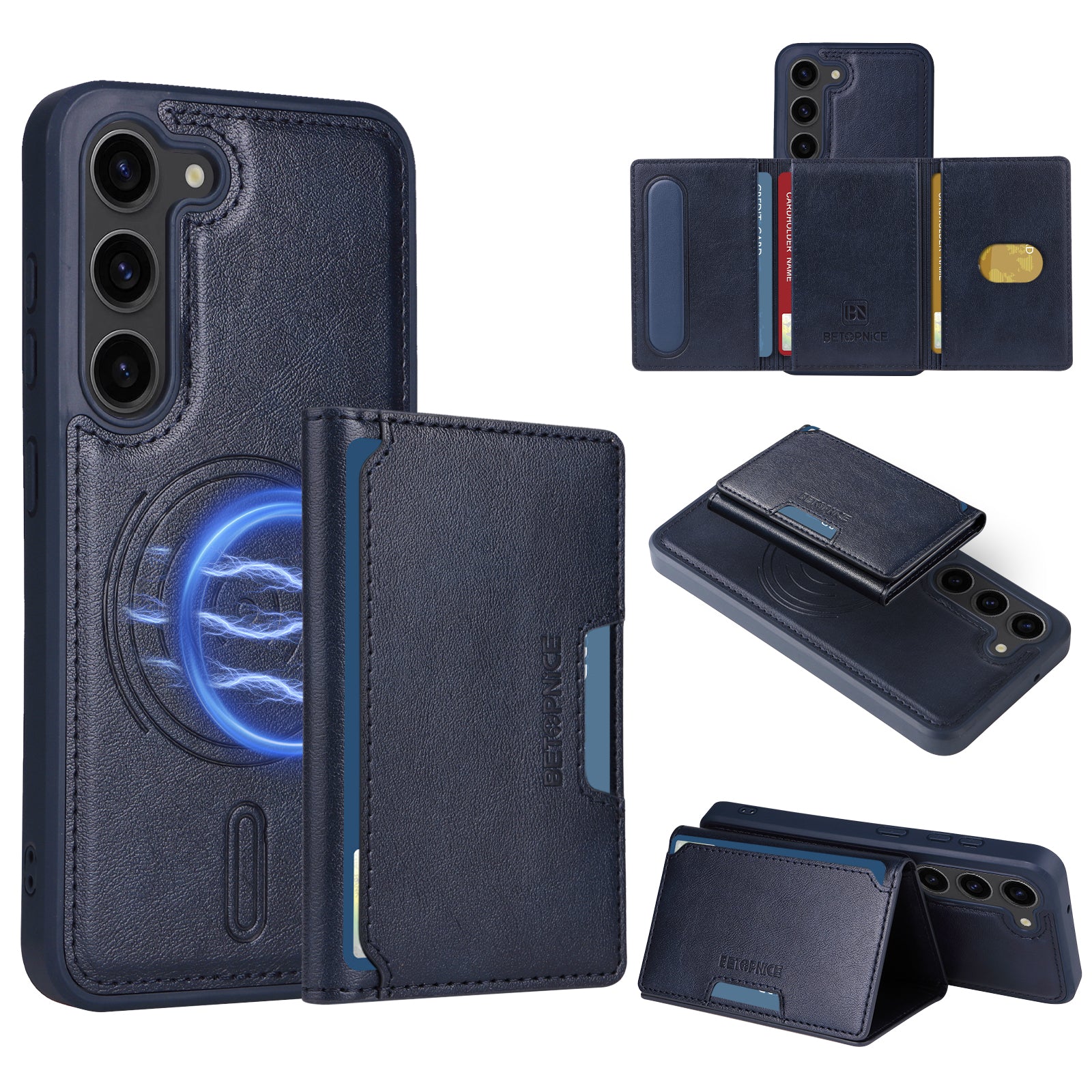 For Samsung Galaxy S23 Magnetic Case BETOPNICE Leather Phone Cover Kickstand with Detachable Card Bag