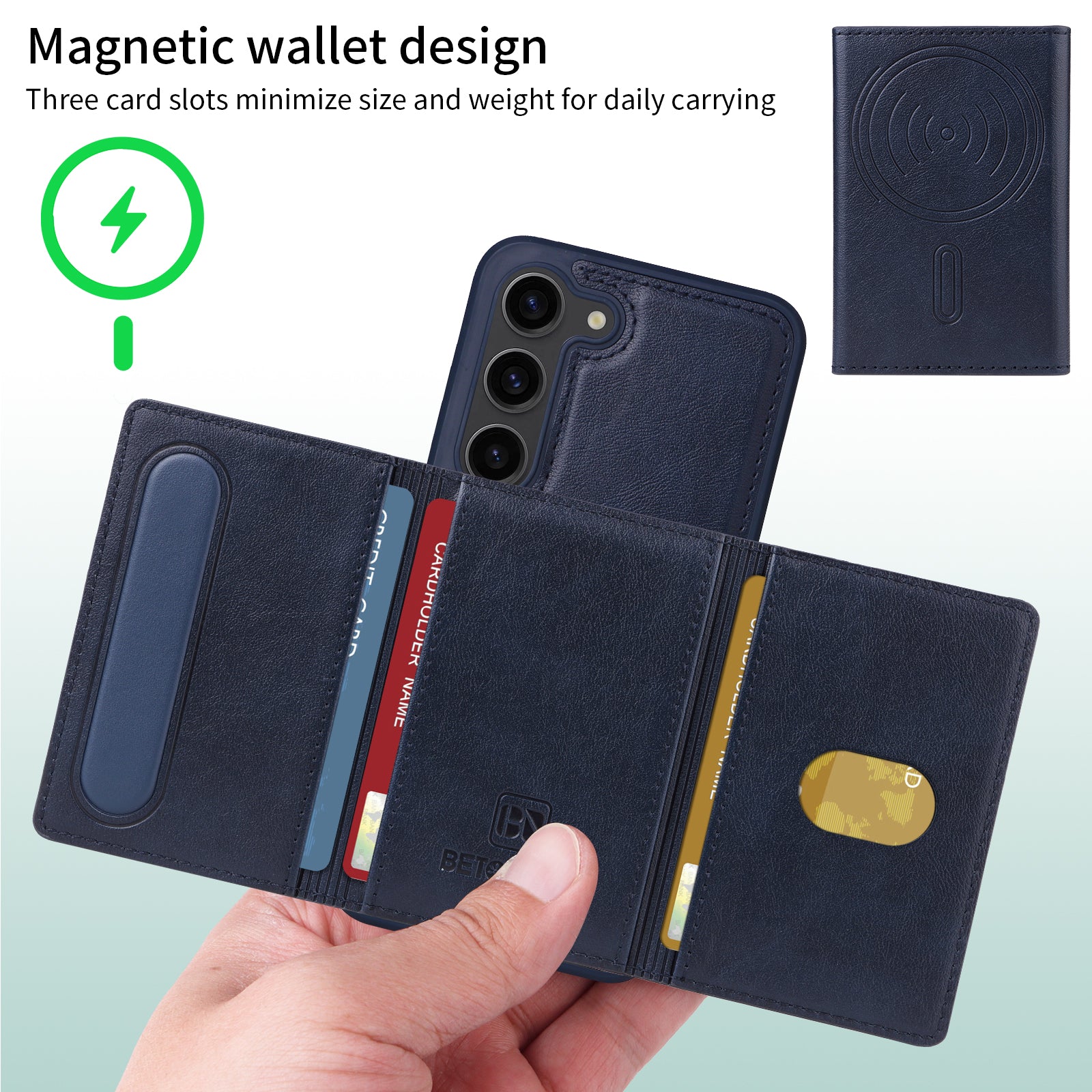 For Samsung Galaxy S23 Magnetic Case BETOPNICE Leather Phone Cover Kickstand with Detachable Card Bag