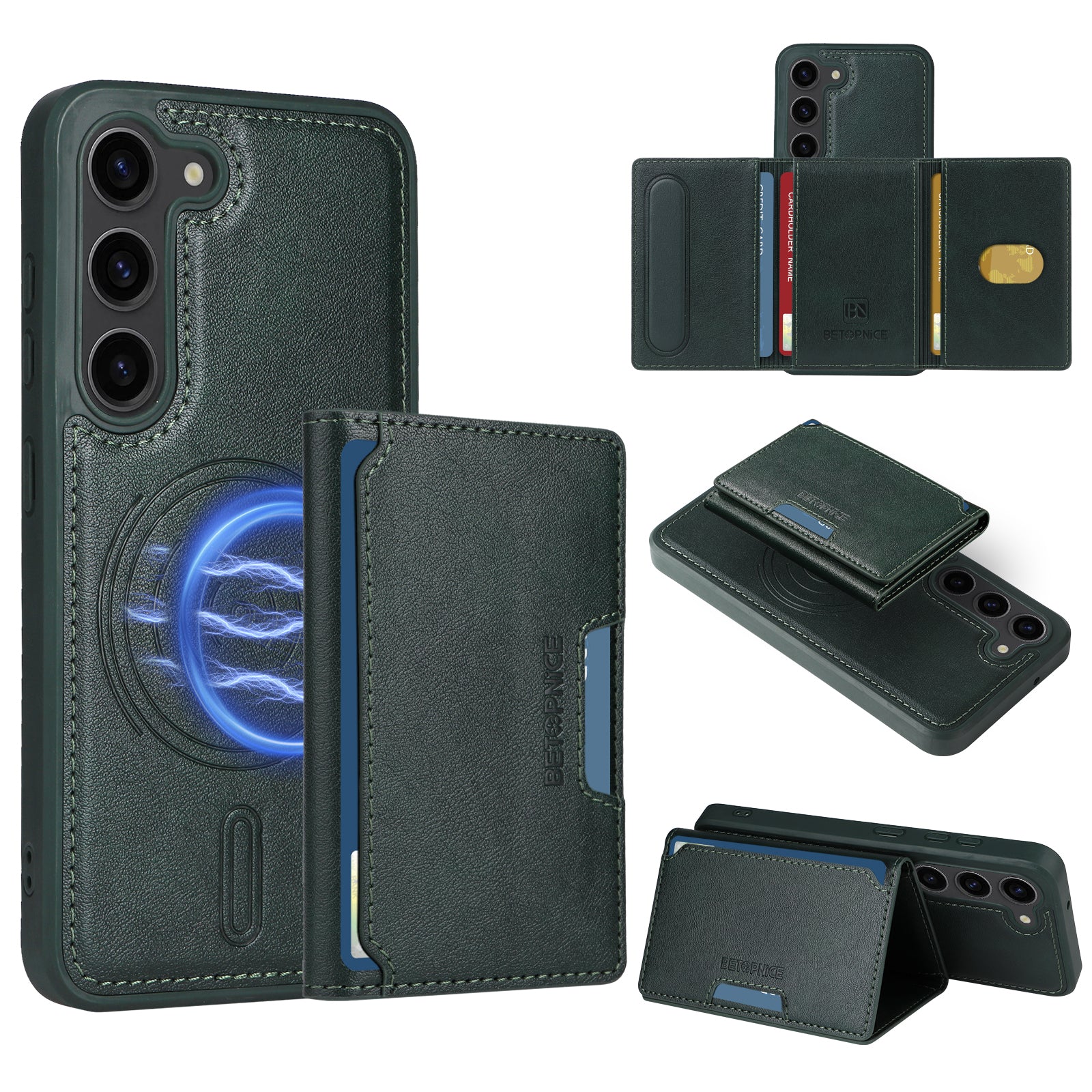 For Samsung Galaxy S23 Magnetic Case BETOPNICE Leather Phone Cover Kickstand with Detachable Card Bag