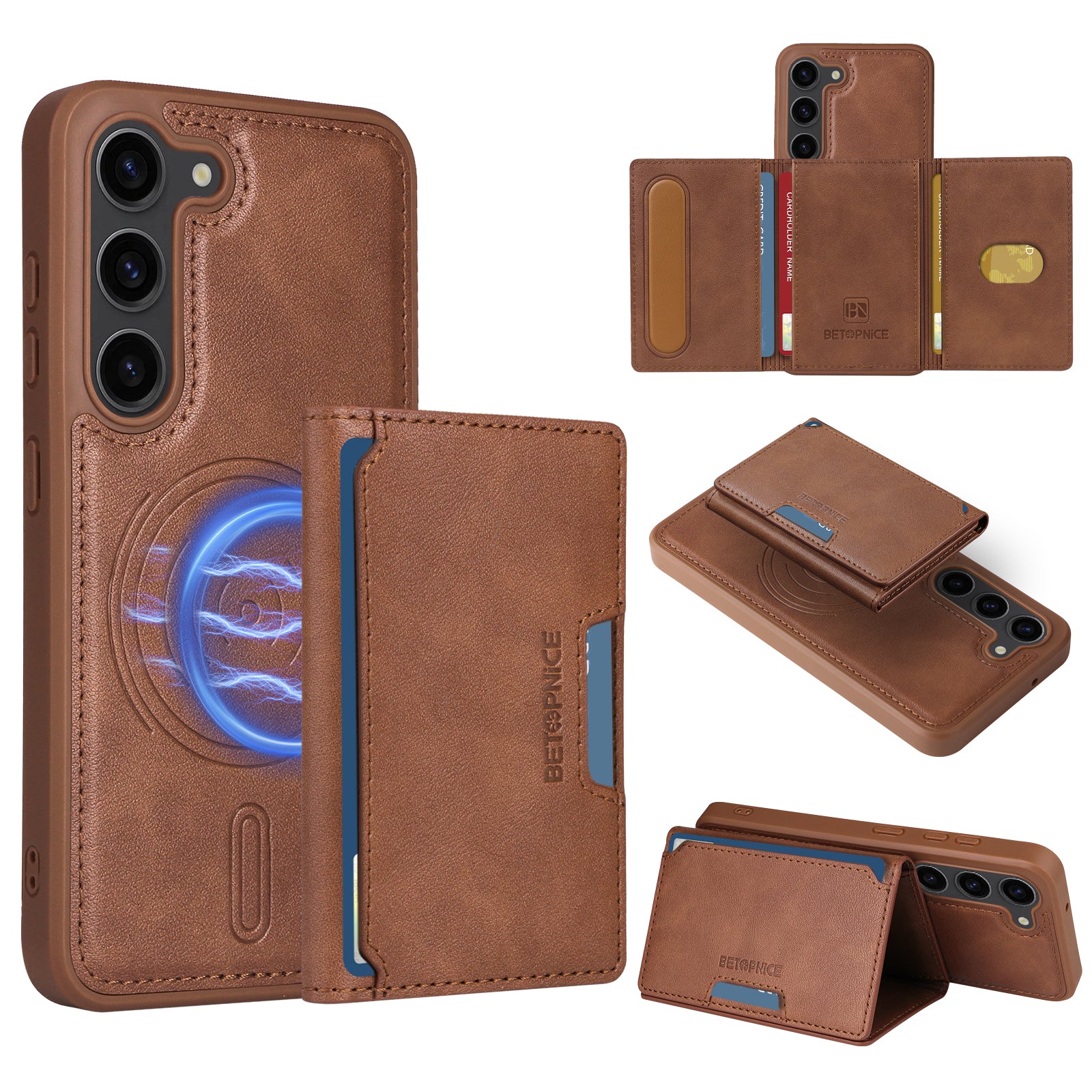 For Samsung Galaxy S23 Magnetic Case BETOPNICE Leather Phone Cover Kickstand with Detachable Card Bag