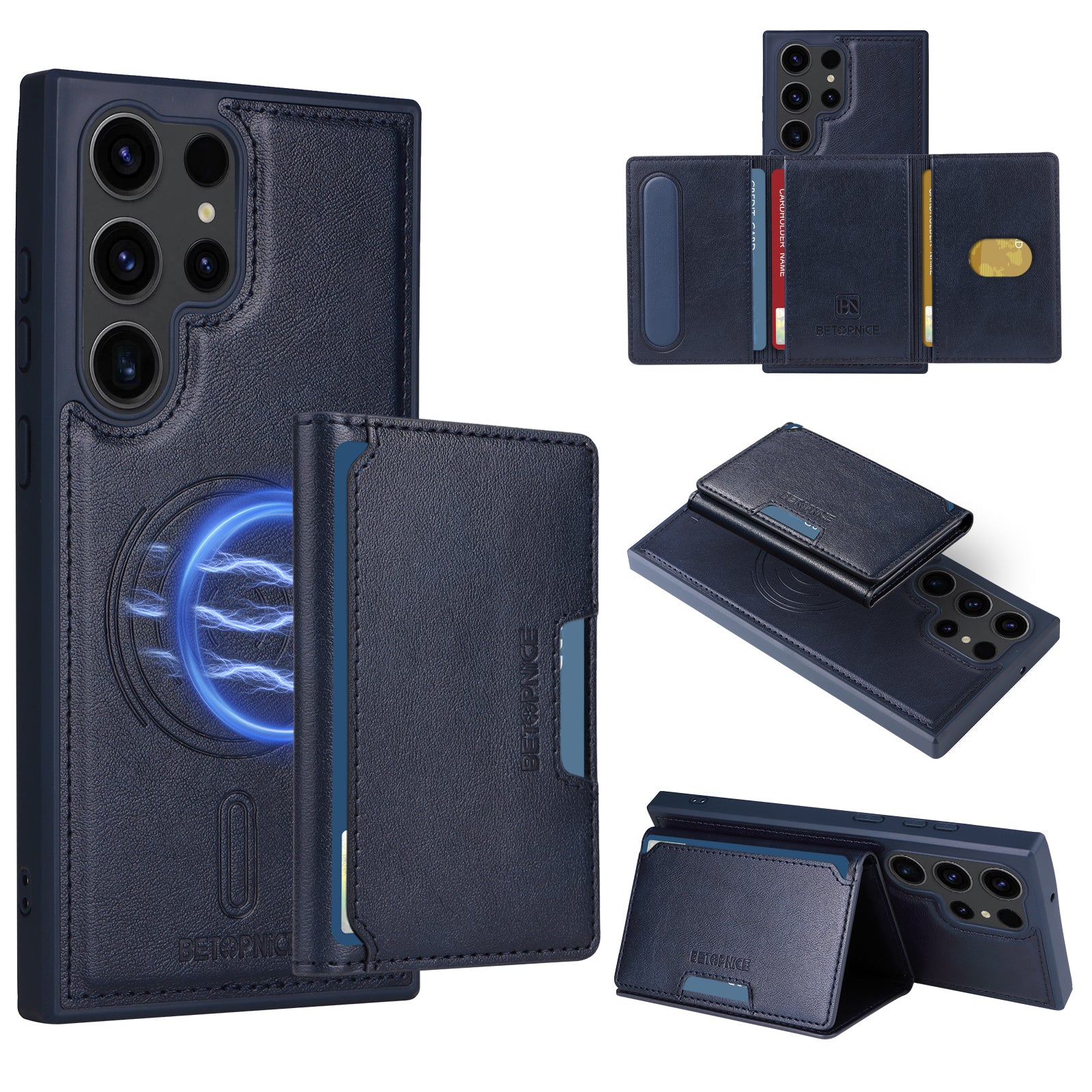 For Samsung Galaxy S23 Ultra Magnetic Case BETOPNICE Leather Phone Cover Kickstand with Detachable Card Bag