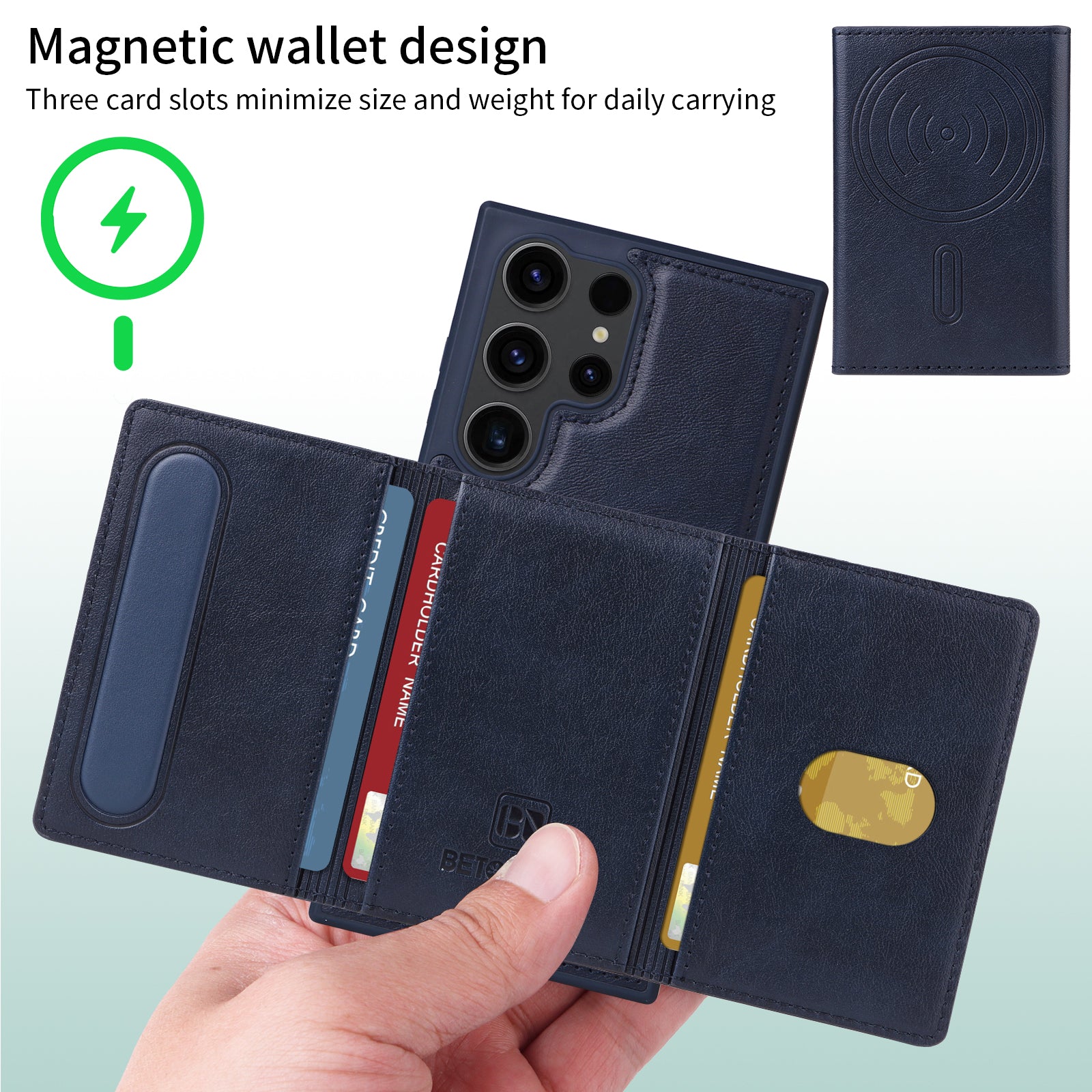 For Samsung Galaxy S23 Ultra Magnetic Case BETOPNICE Leather Phone Cover Kickstand with Detachable Card Bag