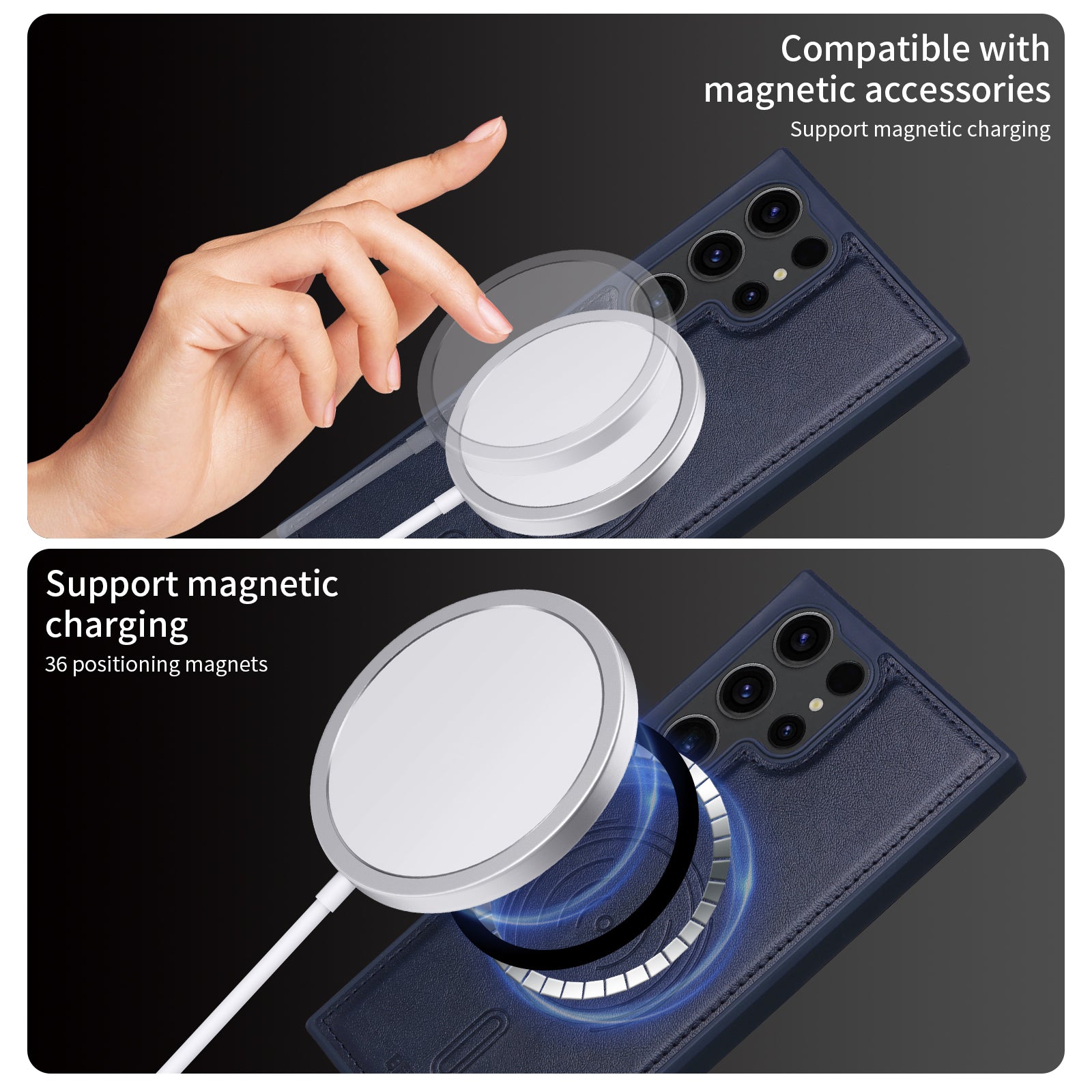 For Samsung Galaxy S23 Ultra Magnetic Case BETOPNICE Leather Phone Cover Kickstand with Detachable Card Bag