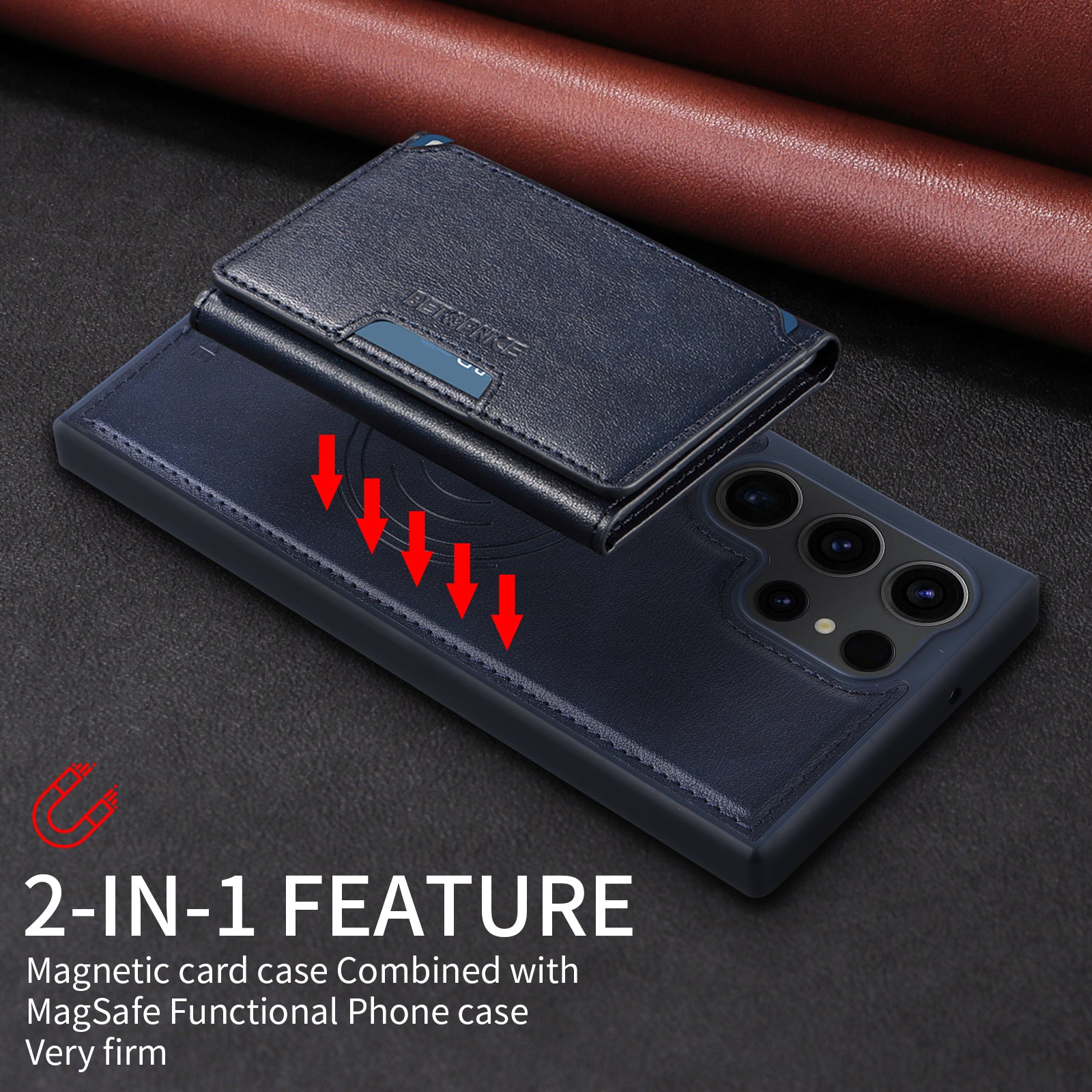 For Samsung Galaxy S23 Ultra Magnetic Case BETOPNICE Leather Phone Cover Kickstand with Detachable Card Bag