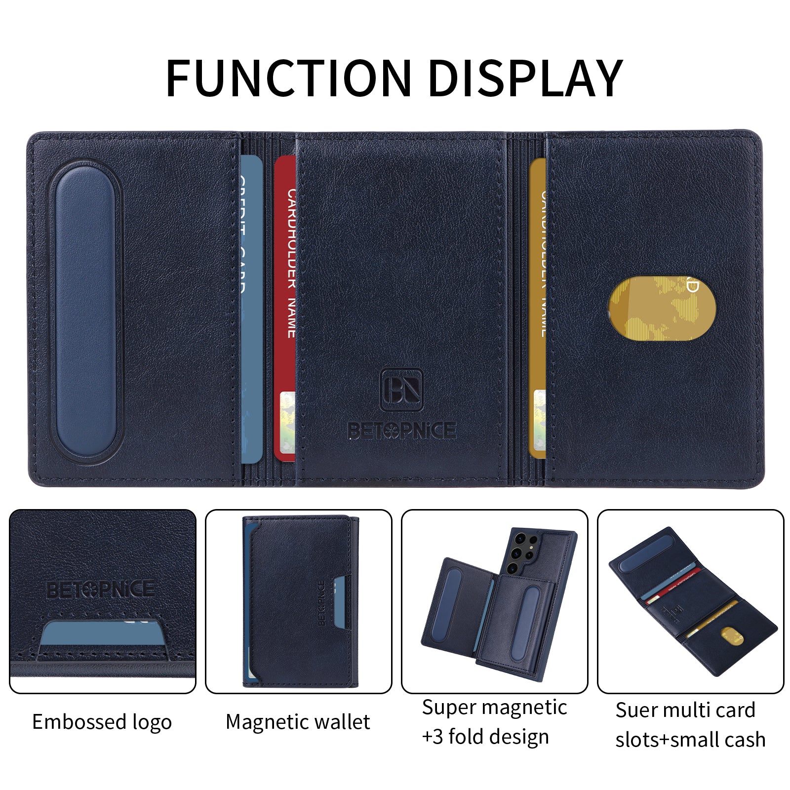 For Samsung Galaxy S23 Ultra Magnetic Case BETOPNICE Leather Phone Cover Kickstand with Detachable Card Bag