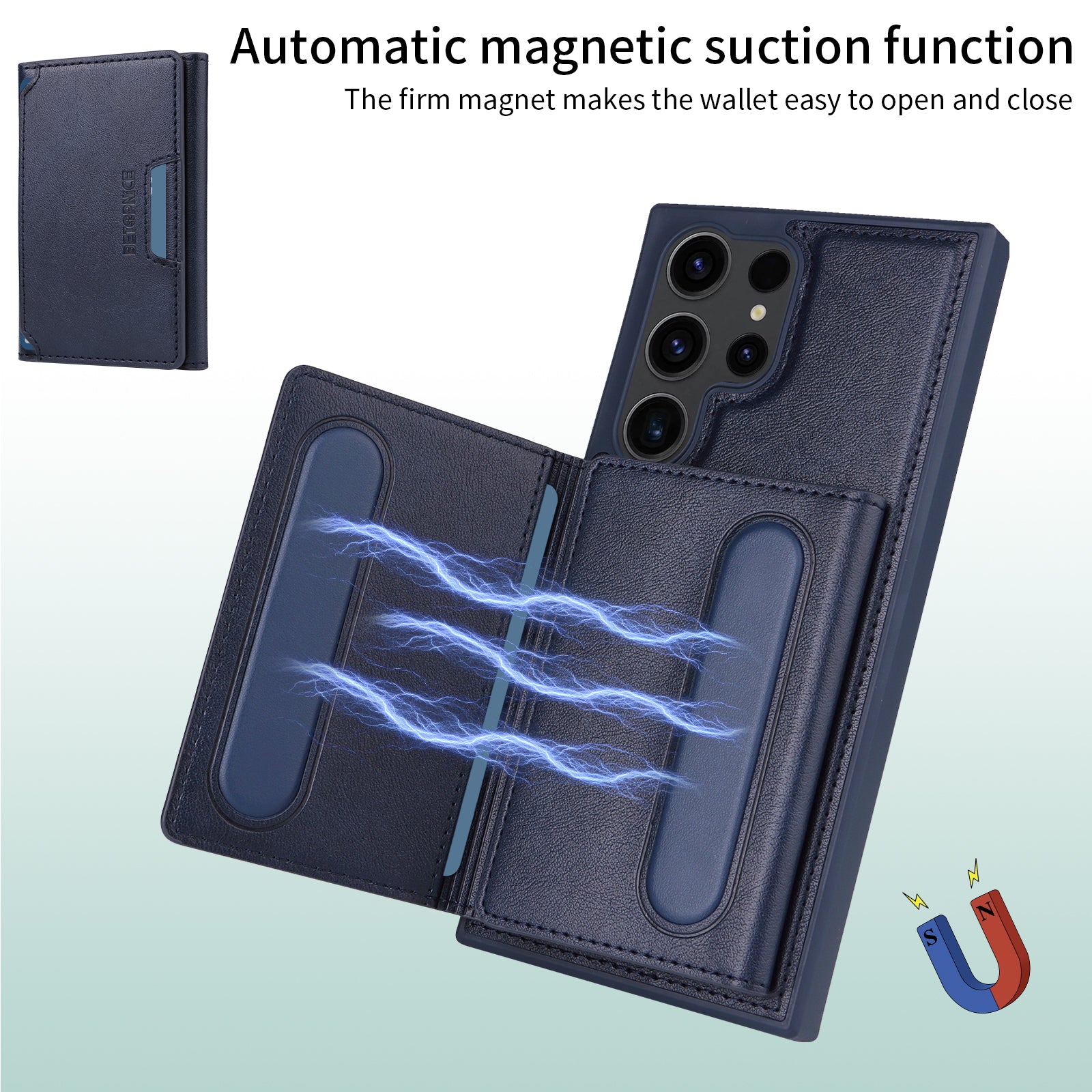 For Samsung Galaxy S23 Ultra Magnetic Case BETOPNICE Leather Phone Cover Kickstand with Detachable Card Bag