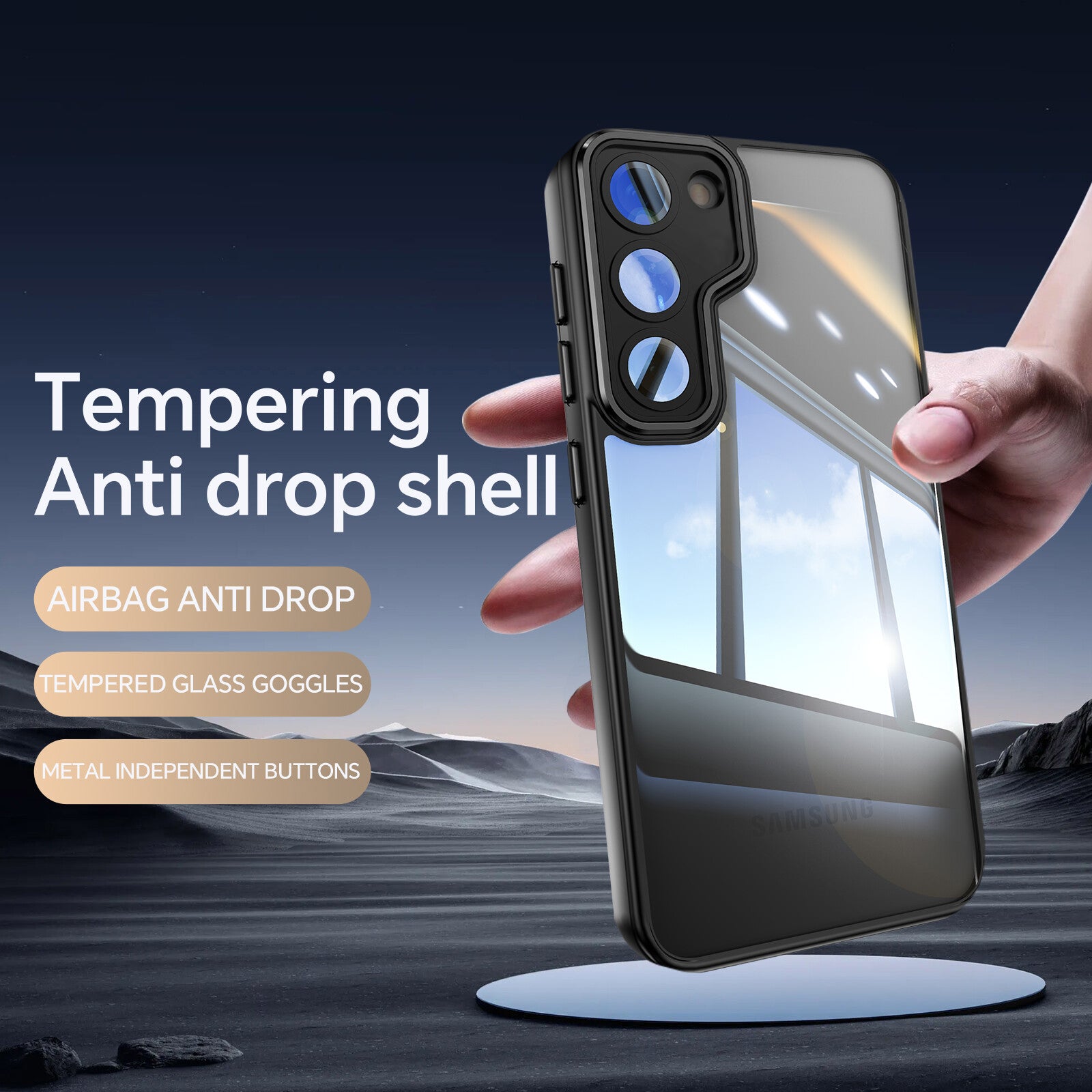 For Samsung Galaxy S23 TPU Case WANLONFENG Shockproof Clear Phone Cover with Tempered Glass Film