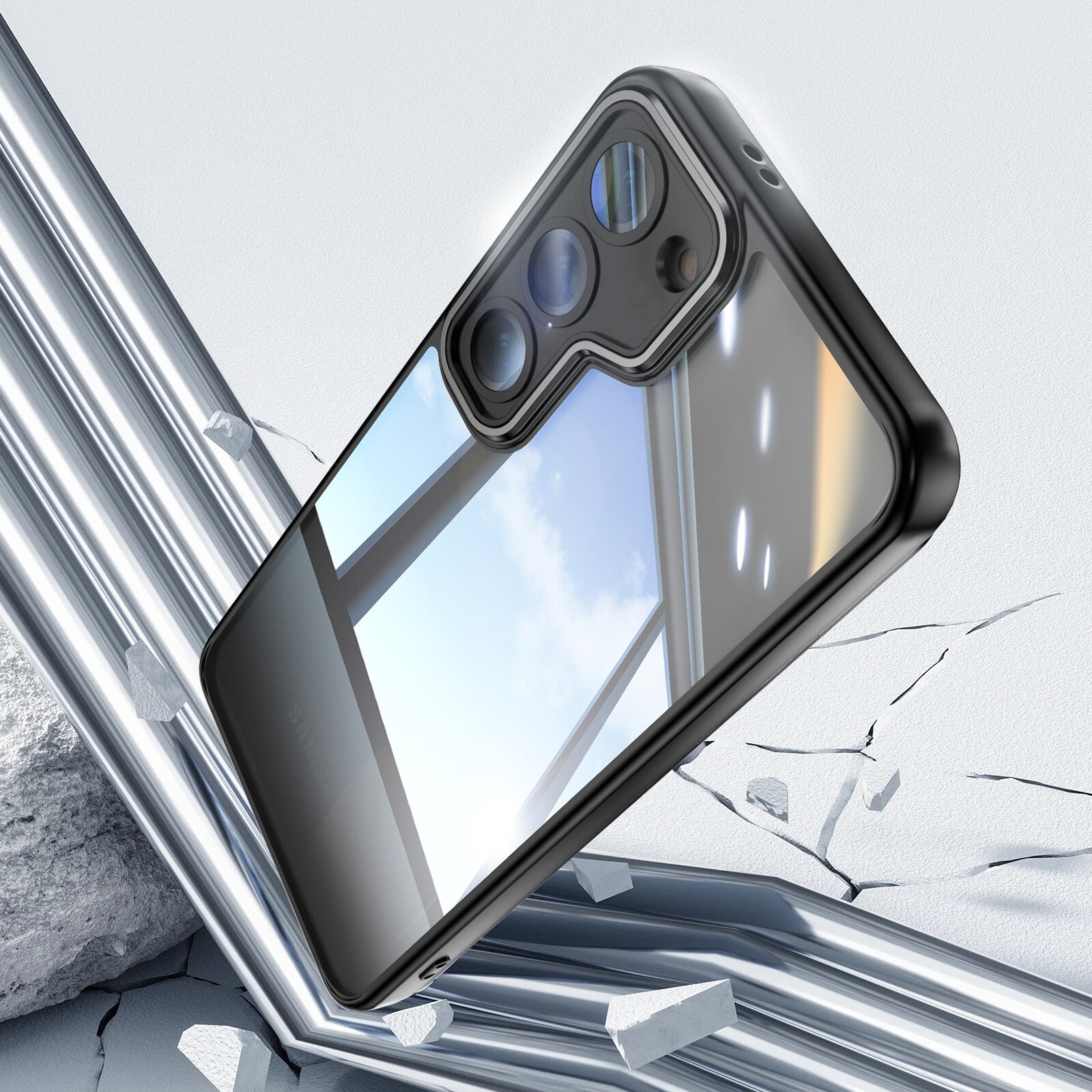 For Samsung Galaxy S23 TPU Case WANLONFENG Shockproof Clear Phone Cover with Tempered Glass Film