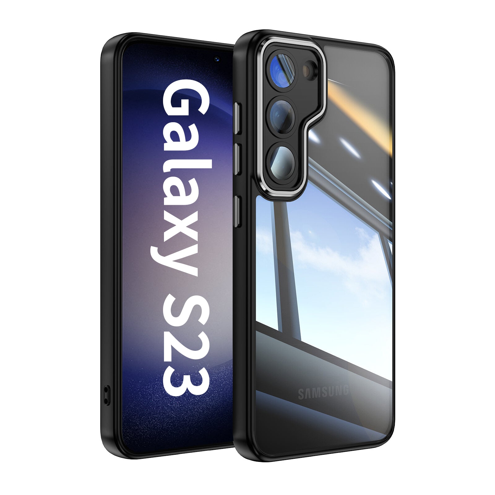 For Samsung Galaxy S23 TPU Case WANLONFENG Shockproof Clear Phone Cover with Tempered Glass Film