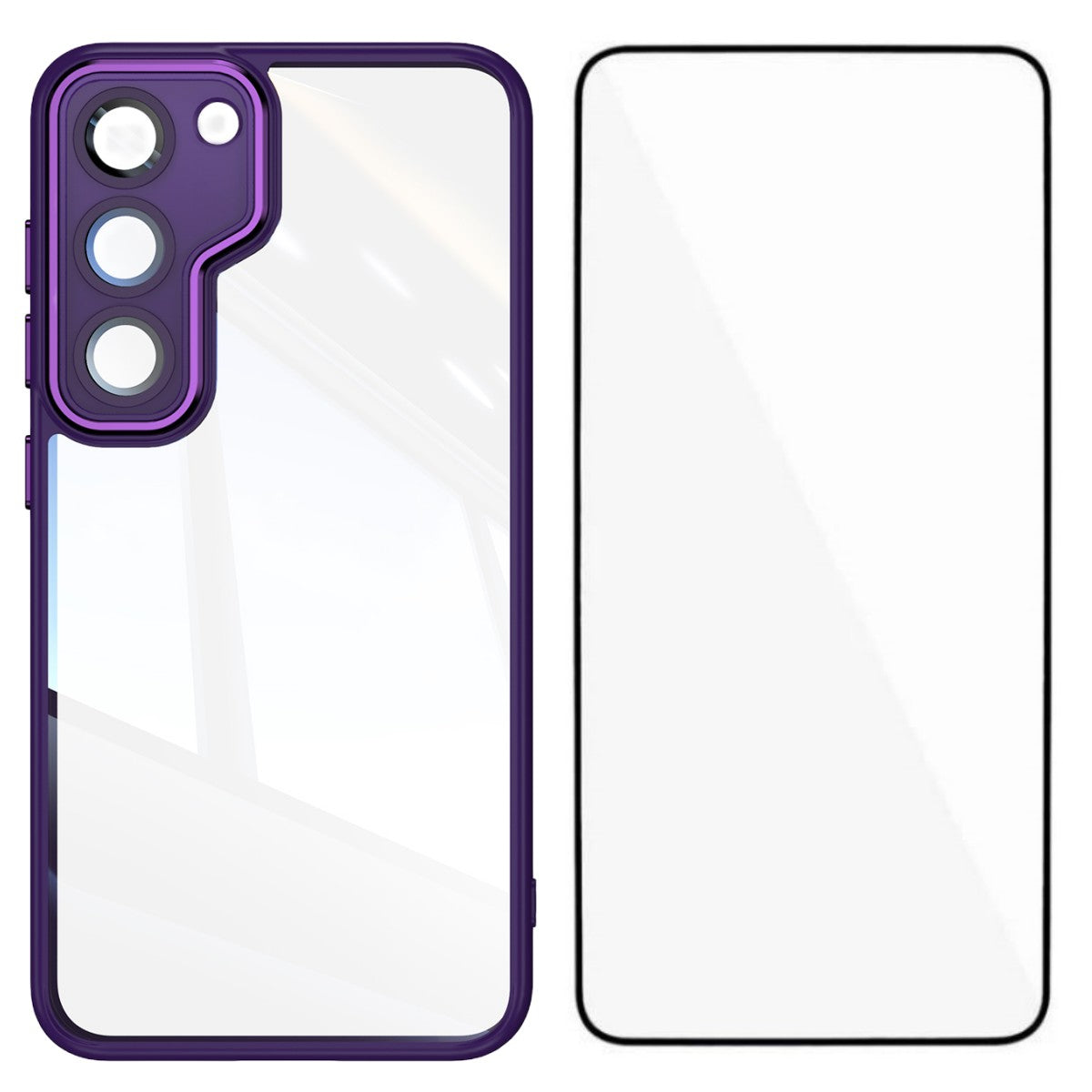 For Samsung Galaxy S23 TPU Case WANLONFENG Shockproof Clear Phone Cover with Tempered Glass Film