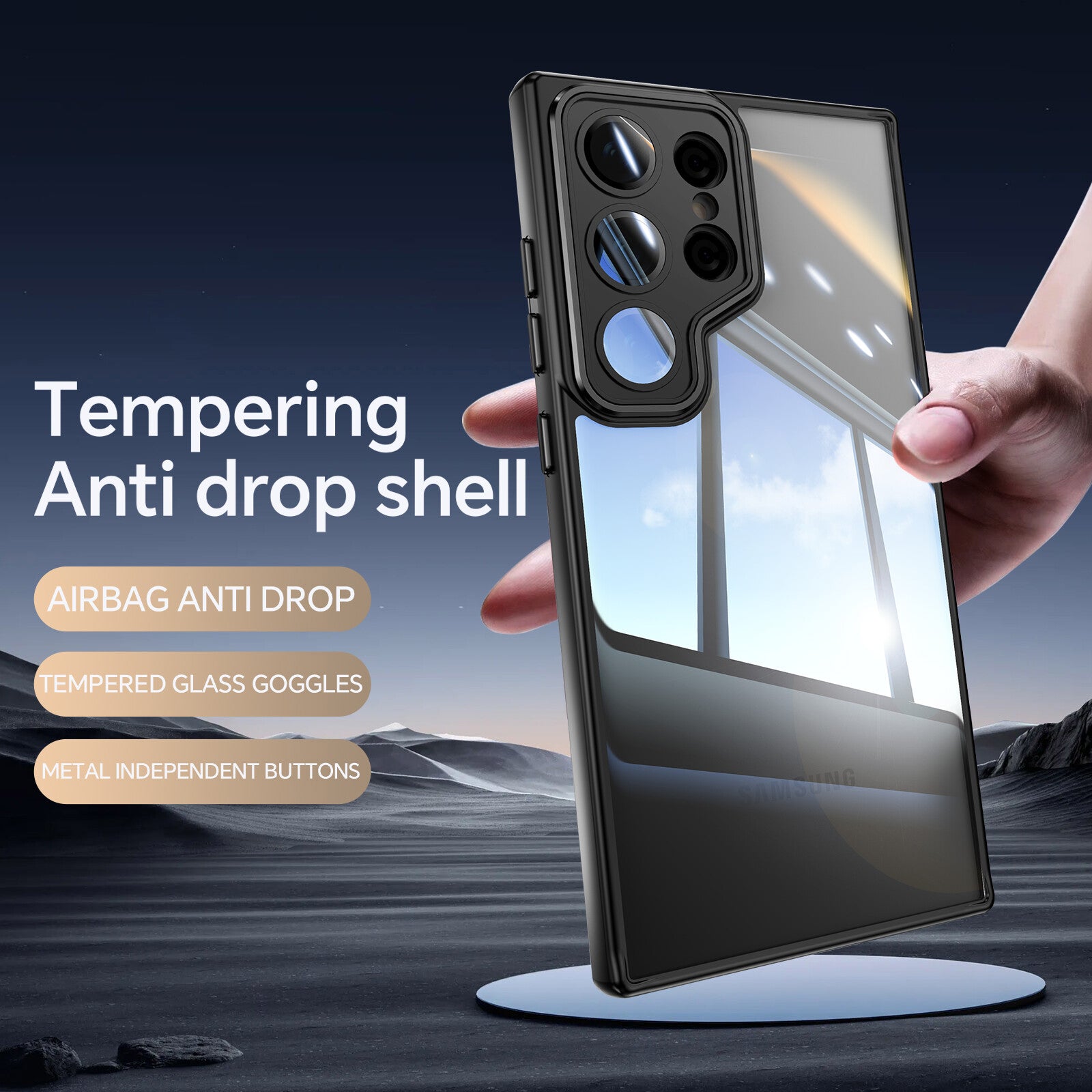 For Samsung Galaxy S23 Ultra TPU Case WANLONFENG Shockproof Clear Phone Cover with Tempered Glass Film