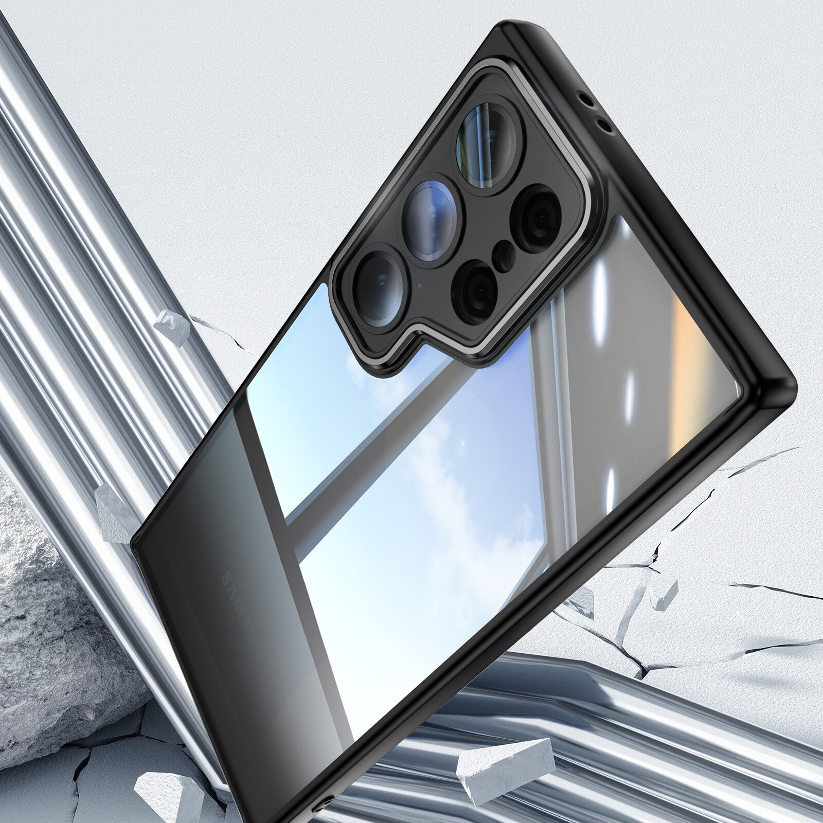 For Samsung Galaxy S23 Ultra TPU Case WANLONFENG Shockproof Clear Phone Cover with Tempered Glass Film