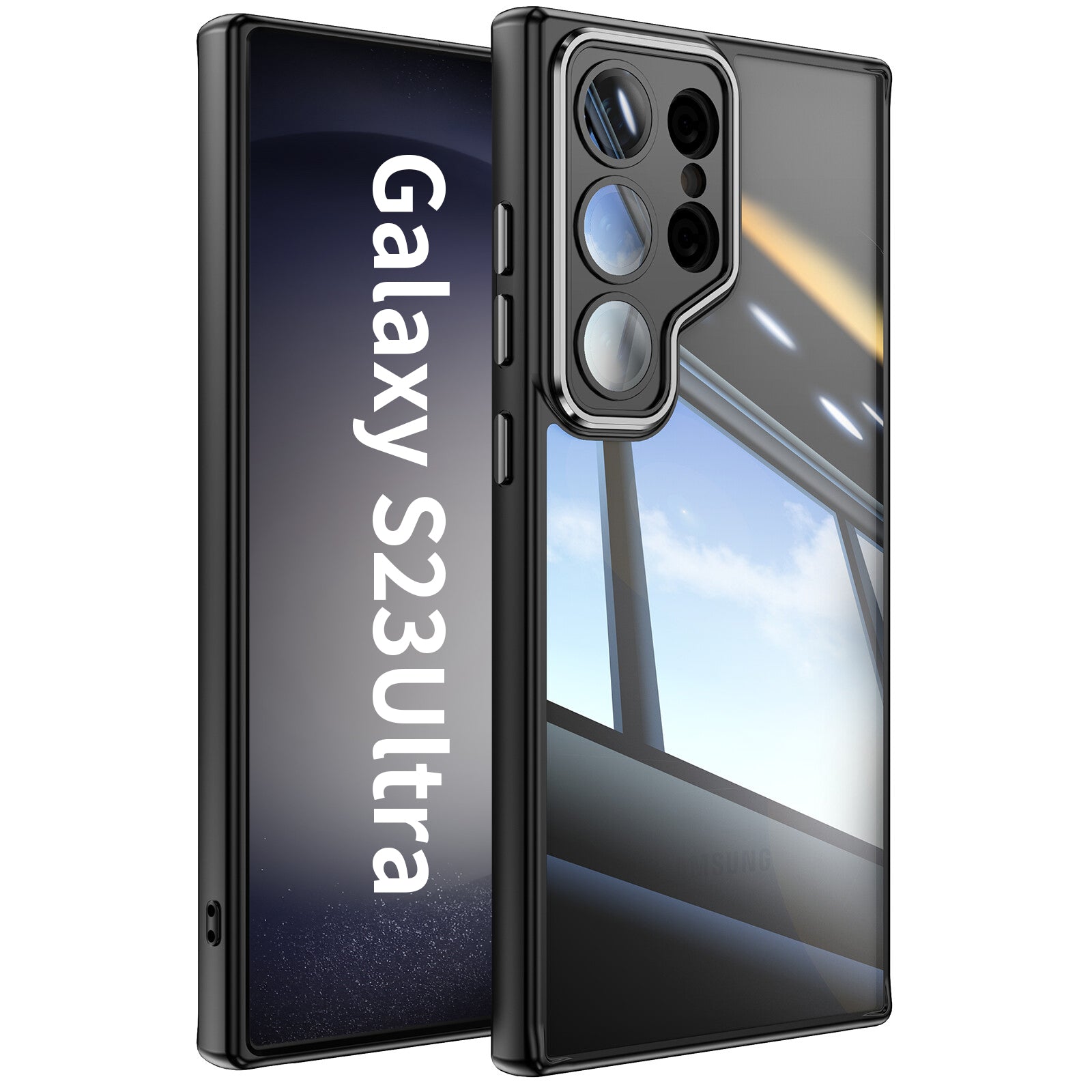For Samsung Galaxy S23 Ultra TPU Case WANLONFENG Shockproof Clear Phone Cover with Tempered Glass Film
