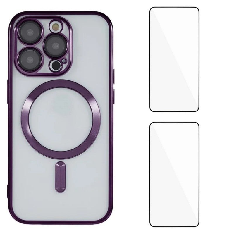 För iPhone 11 Pro magnetfodral WANLONFENG Elektropläterat TPU-fodral med linsfilm + 2 st härdat glas