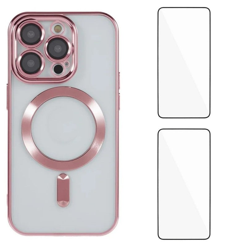 För iPhone 11 Pro magnetfodral WANLONFENG Elektropläterat TPU-fodral med linsfilm + 2 st härdat glas