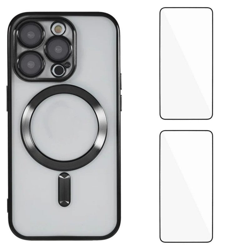 För iPhone 11 Pro magnetfodral WANLONFENG Elektropläterat TPU-fodral med linsfilm + 2 st härdat glas