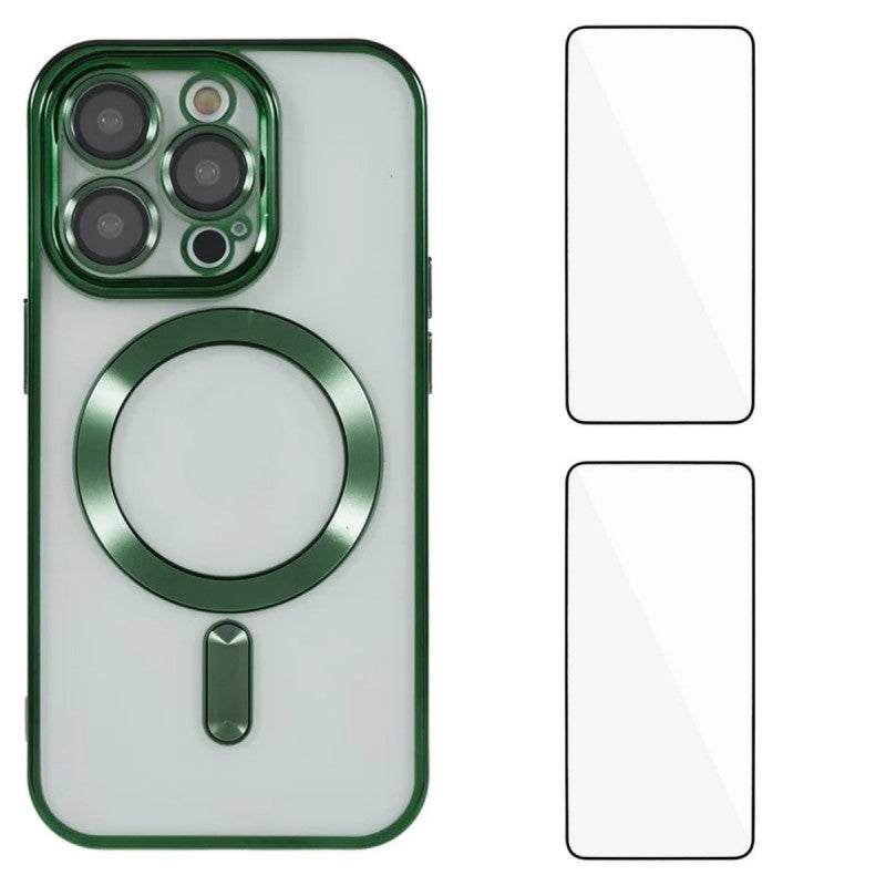 För iPhone 11 Pro magnetfodral WANLONFENG Elektropläterat TPU-fodral med linsfilm + 2 st härdat glas