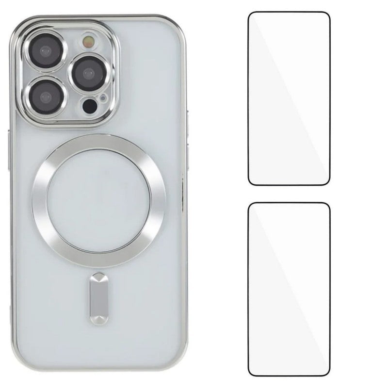 För iPhone 11 Pro magnetfodral WANLONFENG Elektropläterat TPU-fodral med linsfilm + 2 st härdat glas