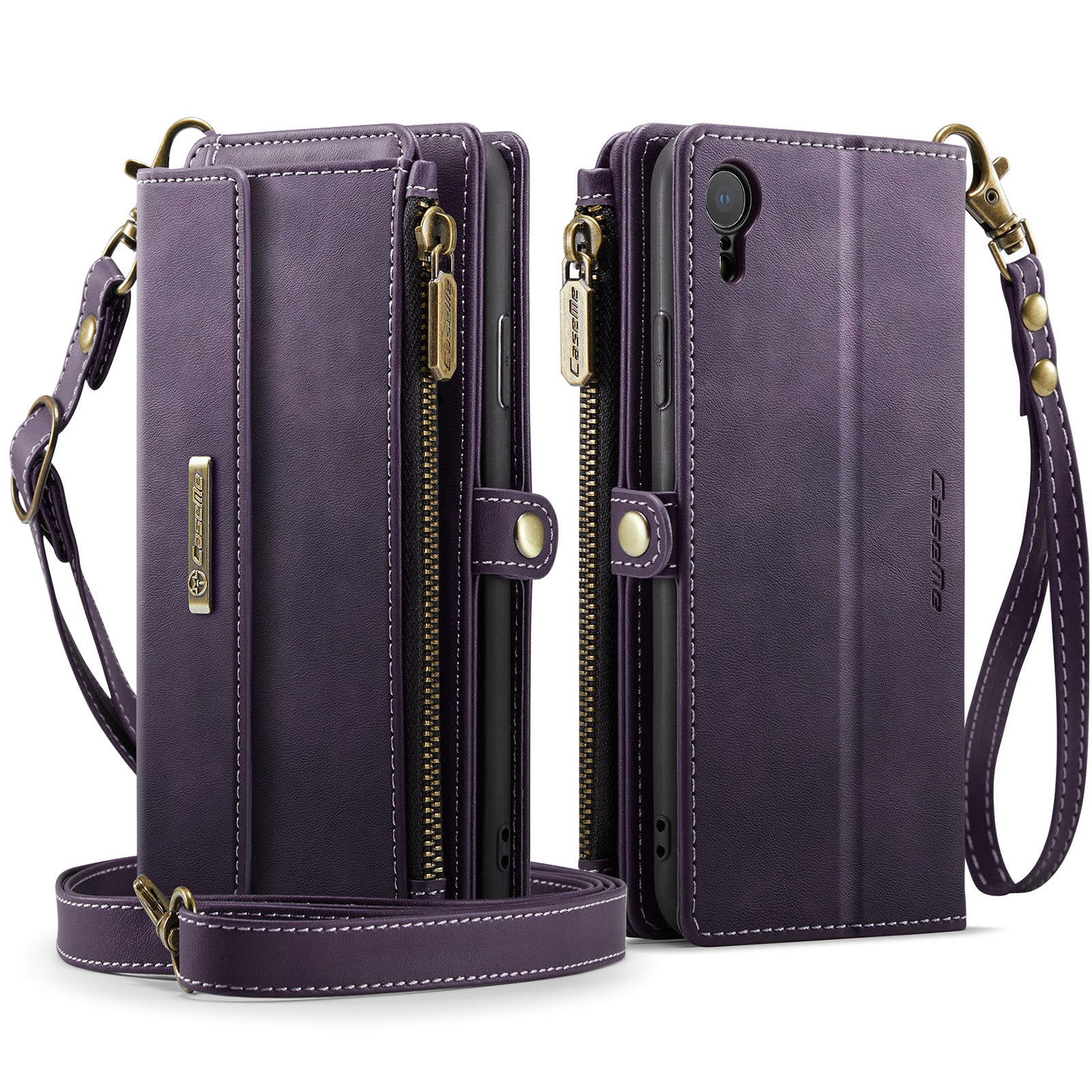For iPhone XR 6.1 inch Case CASEME C39 RFID Blocking Zipper Wallet Stand Leather Cover with Stra
