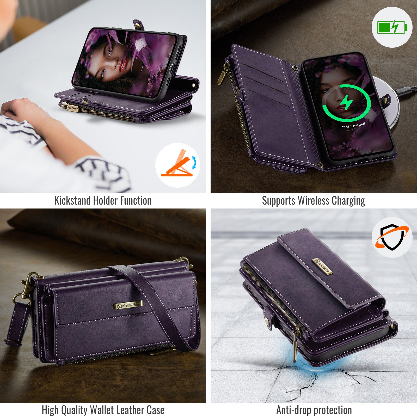 For iPhone XR 6.1 inch Case CASEME C39 RFID Blocking Zipper Wallet Stand Leather Cover with Stra