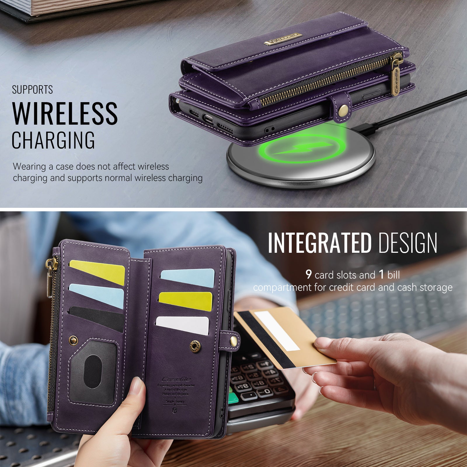 For iPhone XR 6.1 inch Case CASEME C39 RFID Blocking Zipper Wallet Stand Leather Cover with Stra